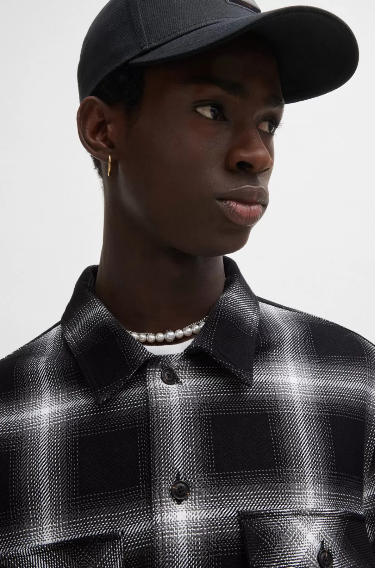 HUGO BOSS Skjorte Med Oversize Fit I Ternet Bomuldstwill Sort mønstret New