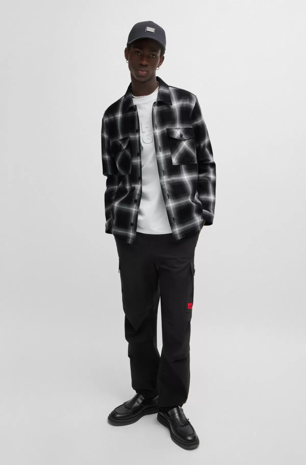 HUGO BOSS Skjorte Med Oversize Fit I Ternet Bomuldstwill Sort mønstret New