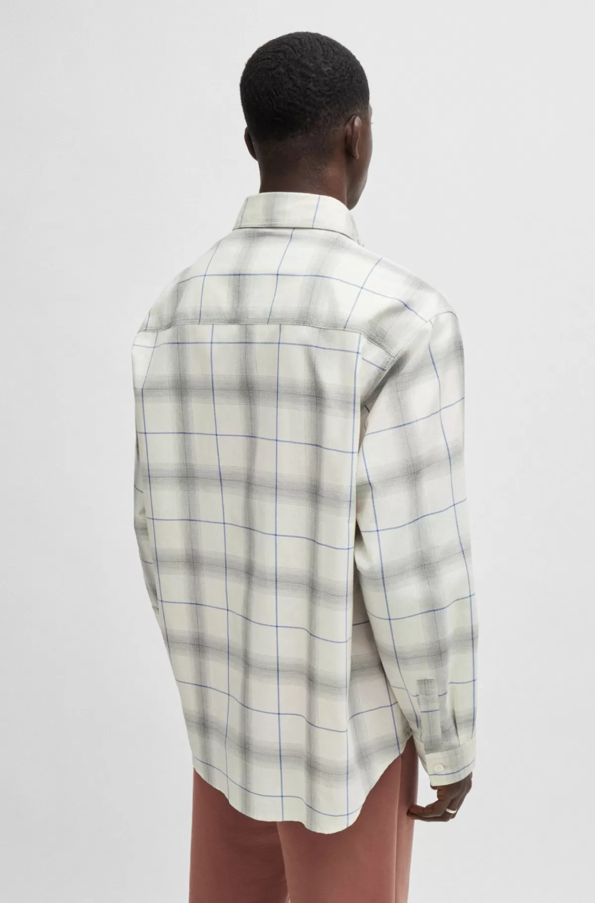 HUGO BOSS Skjorte Med Oversize Fit I Ternet Bomuldstwill Hvid Cheap