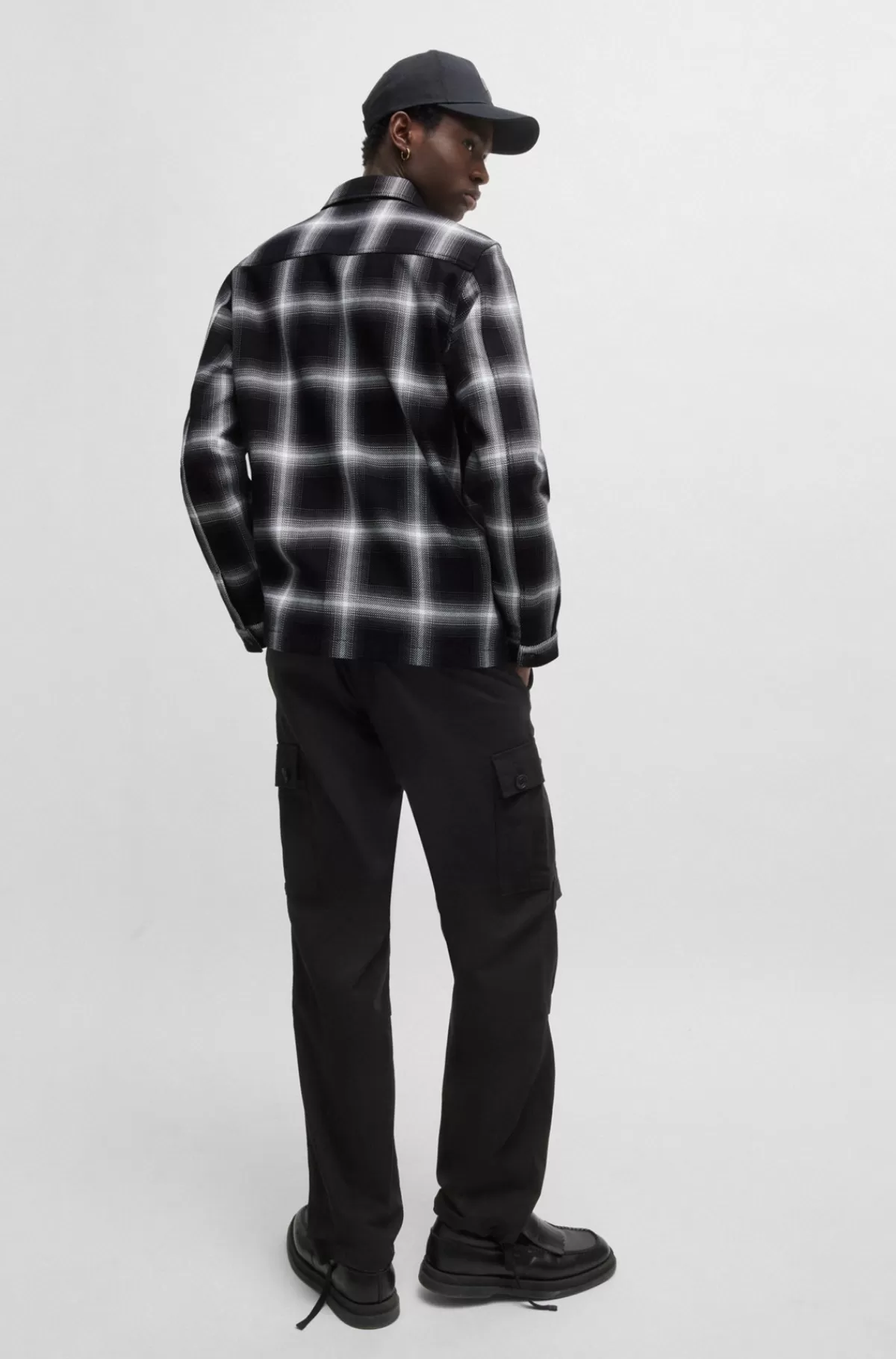 HUGO BOSS Skjorte Med Oversize Fit I Ternet Bomuldstwill Sort mønstret New