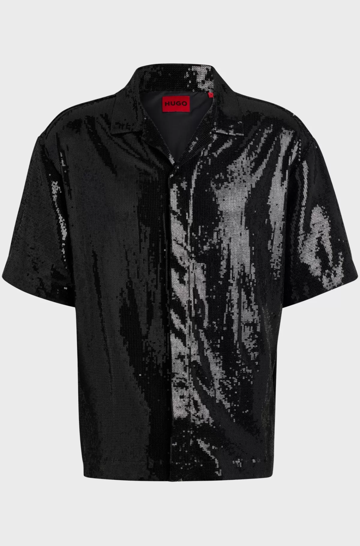 HUGO BOSS Skjorte Med Oversize Fit Med Korte ærmer Og I Pailletstof Med Stræk Sort Store