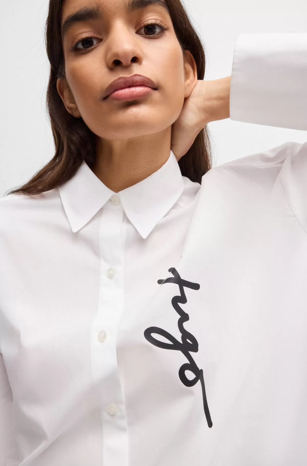 HUGO BOSS Skjorte Med Oversize Fit Og Håndskrevet Logoprint Hvid Best
