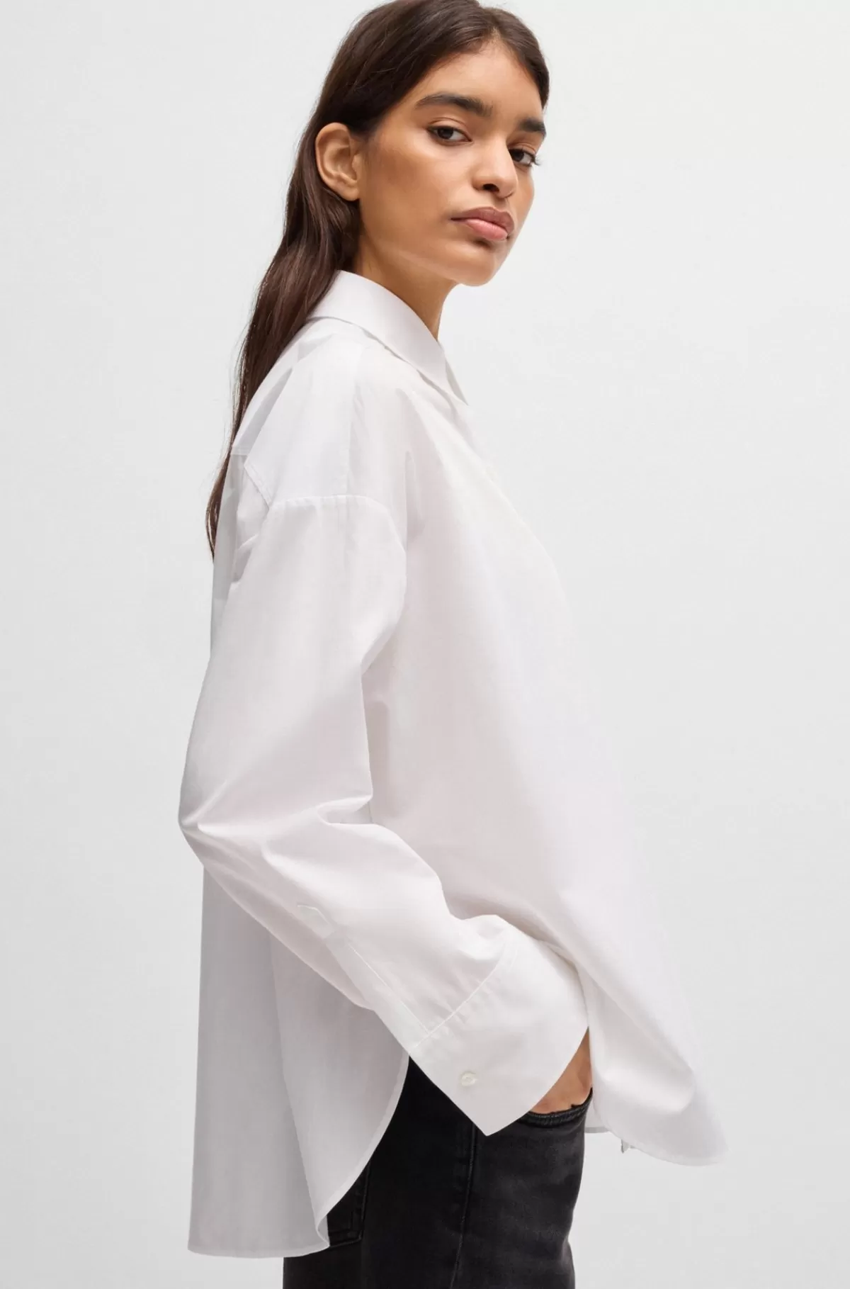 HUGO BOSS Skjorte Med Oversize Fit Og Håndskrevet Logoprint Hvid Best