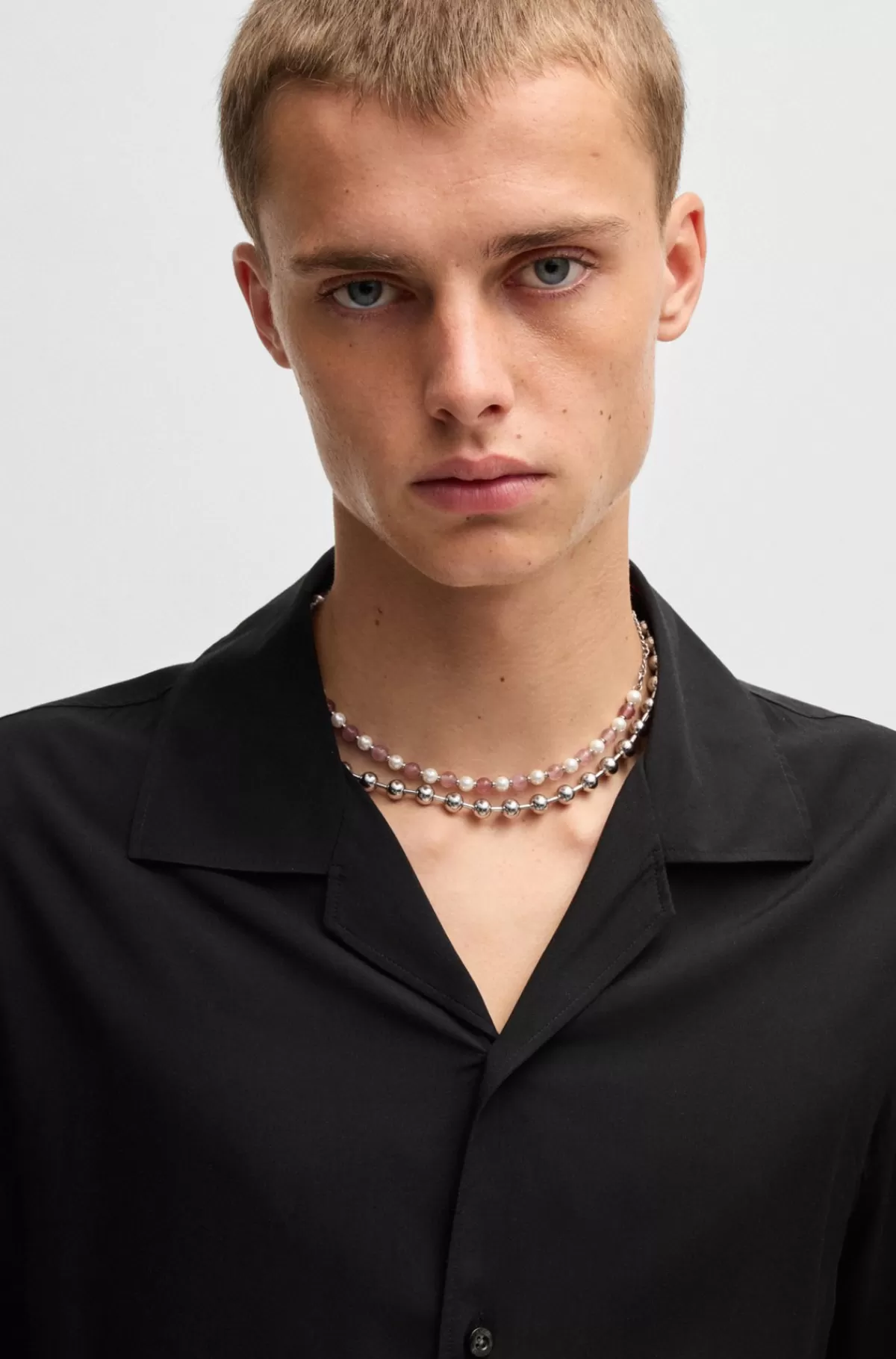 HUGO BOSS Skjorte Med Oversize Fit Og Logoprint Med Røgeffekt I Kanten Sort Cheap
