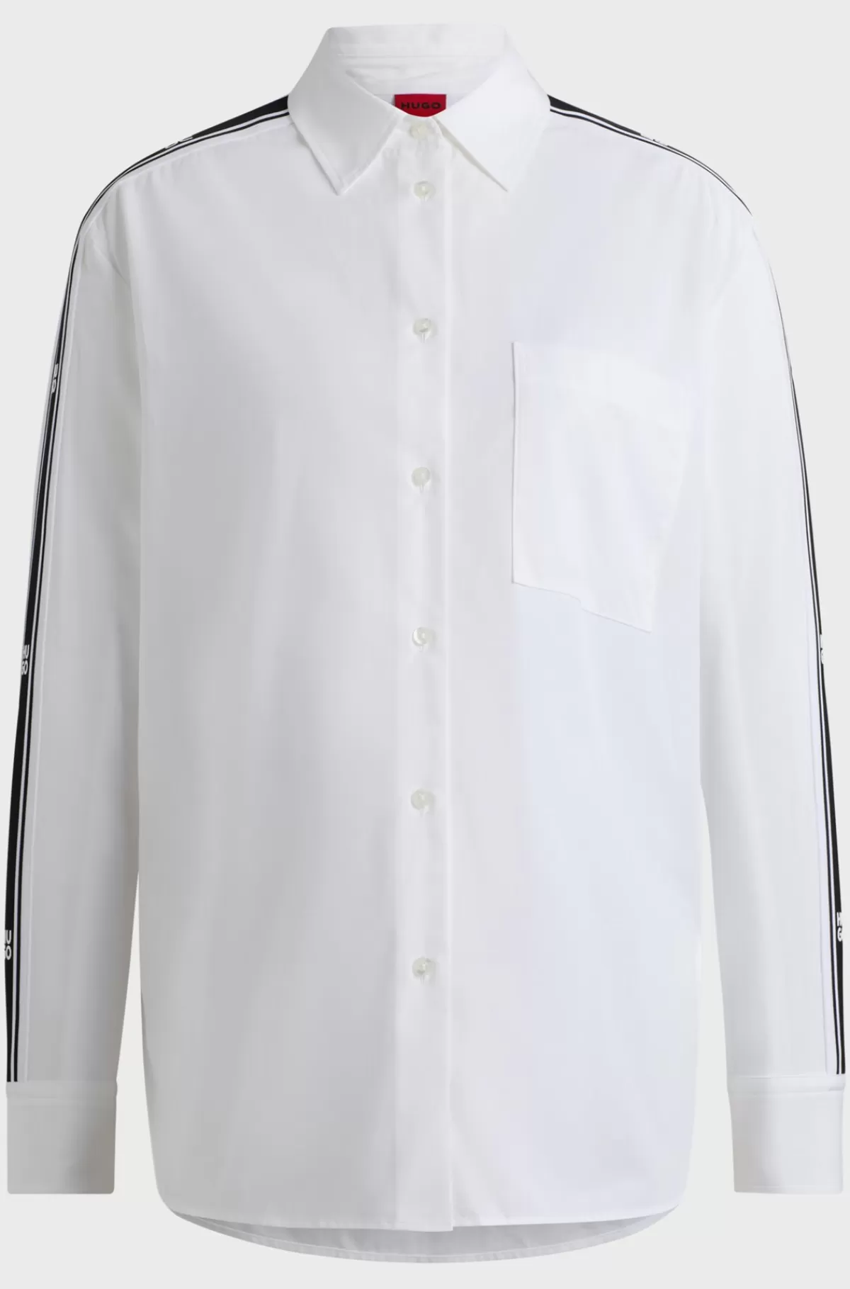 HUGO BOSS Skjorte Med Oversize Fit Og Stribe Med Stablet Logo Hvid Best Sale