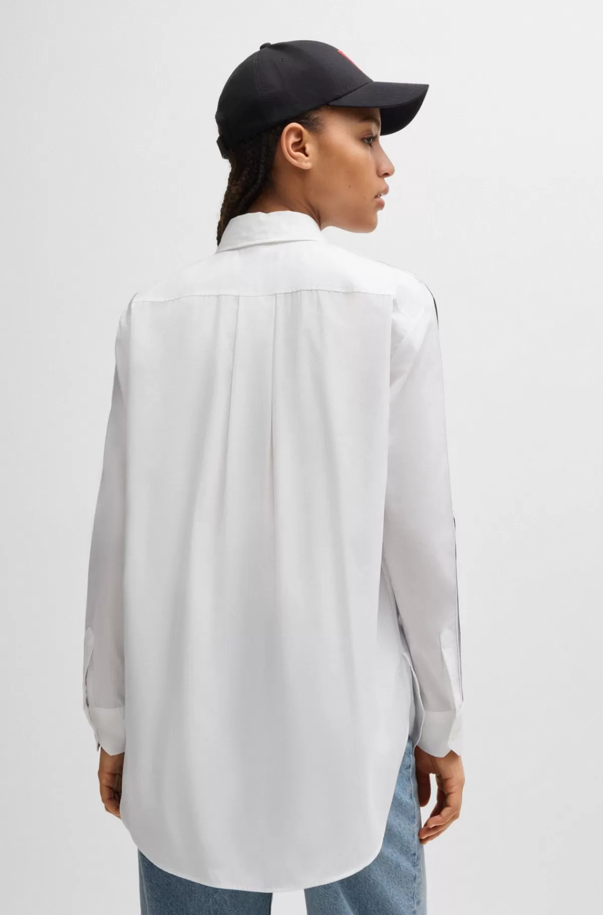 HUGO BOSS Skjorte Med Oversize Fit Og Stribe Med Stablet Logo Hvid Best Sale