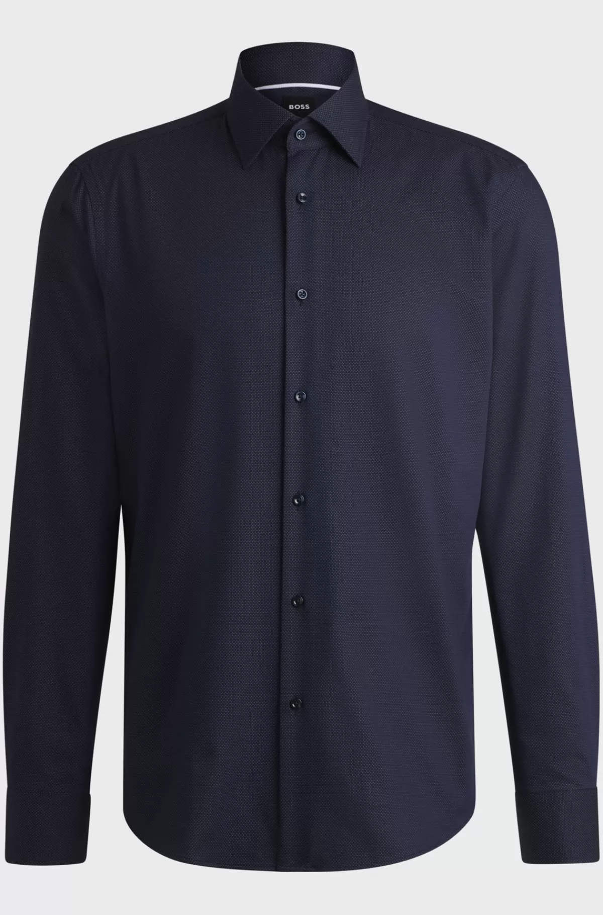HUGO BOSS Skjorte Med Regular Fit I Bomuld Med Stræk Og Mikromønster Mørkeblå Flash Sale