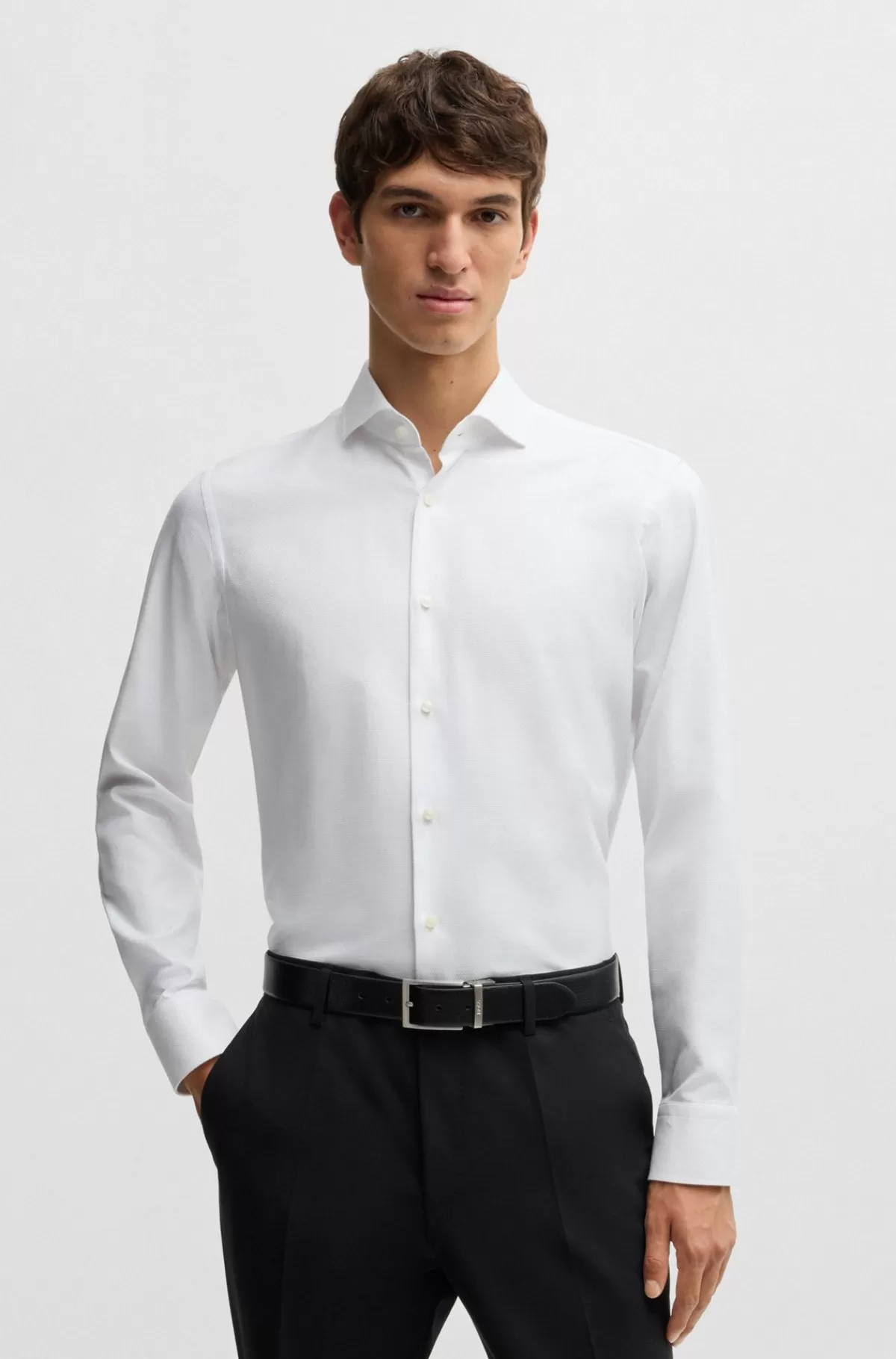 HUGO BOSS Skjorte Med Regular Fit I Bomuld Med Tekstur Hvid Flash Sale
