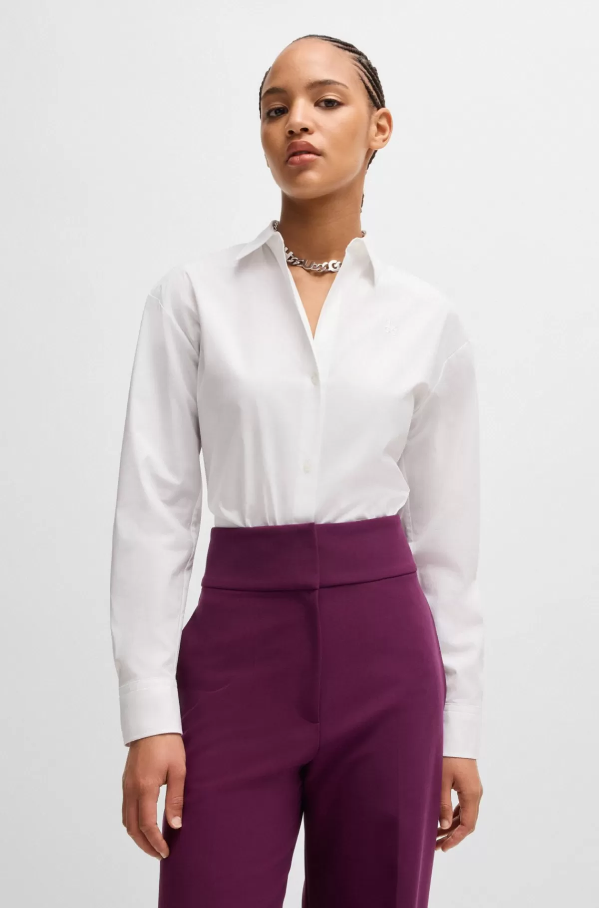 HUGO BOSS Skjorte Med Regular Fit I Bomuldskanvas Med Stræk Hvid Clearance
