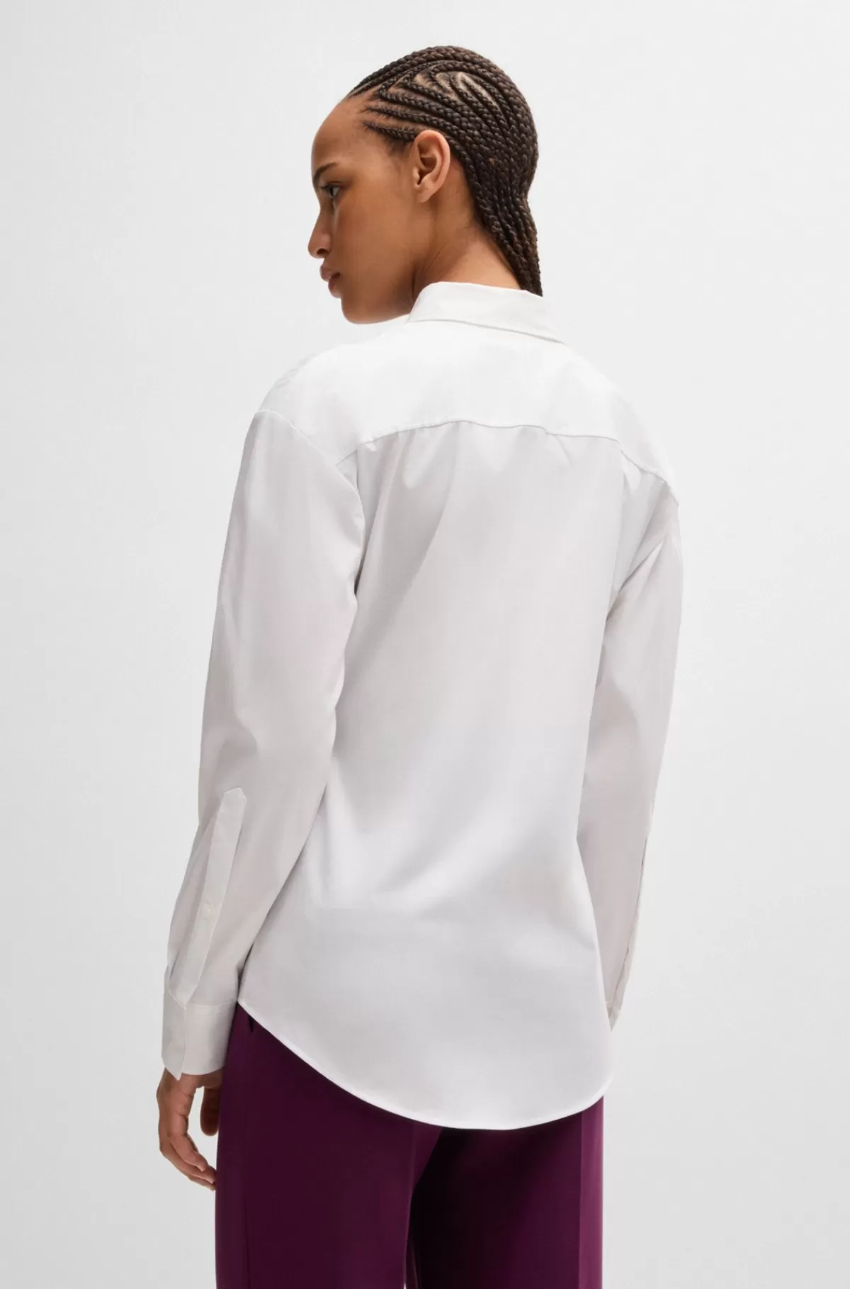 HUGO BOSS Skjorte Med Regular Fit I Bomuldskanvas Med Stræk Hvid Clearance