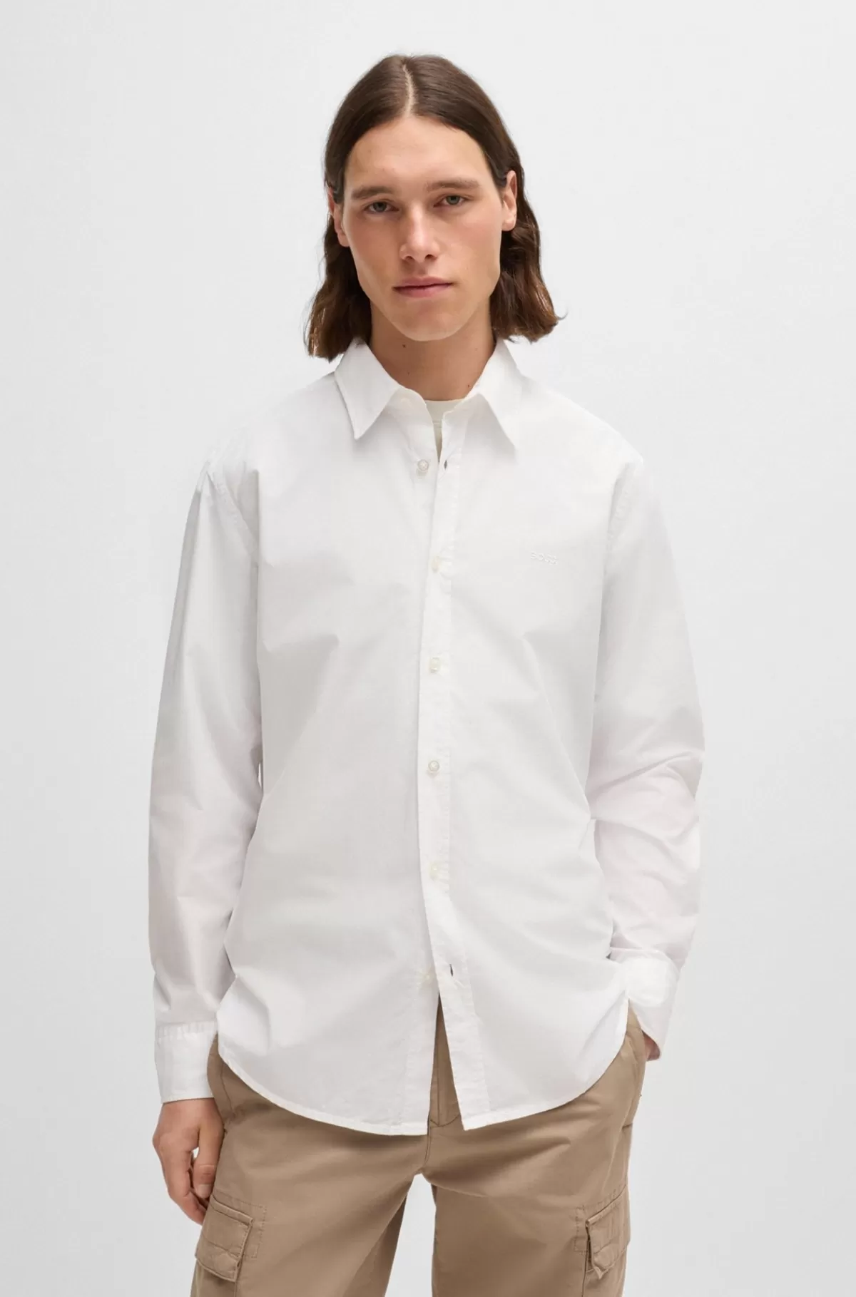 HUGO BOSS Skjorte Med Regular Fit I Bomuldspoplin Hvid Hot