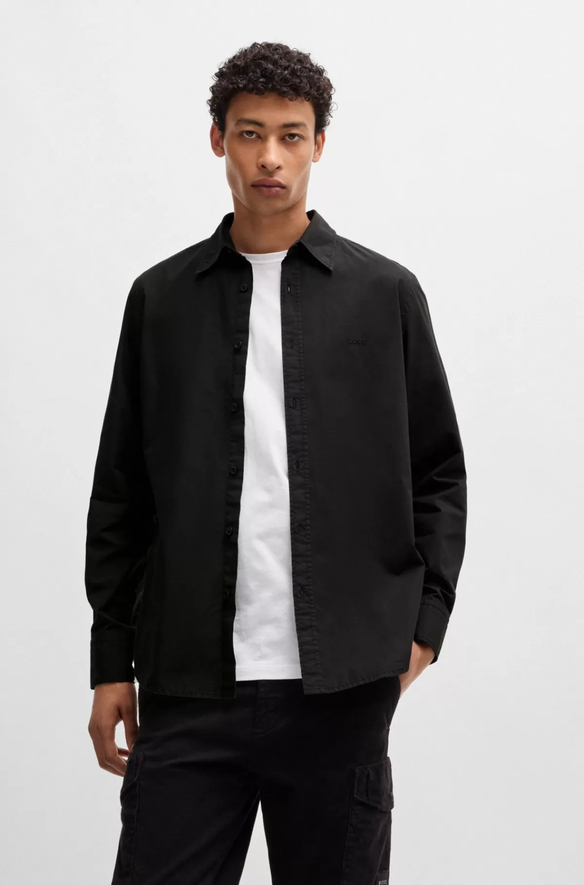 HUGO BOSS Skjorte Med Regular Fit I Bomuldspoplin Sort Online