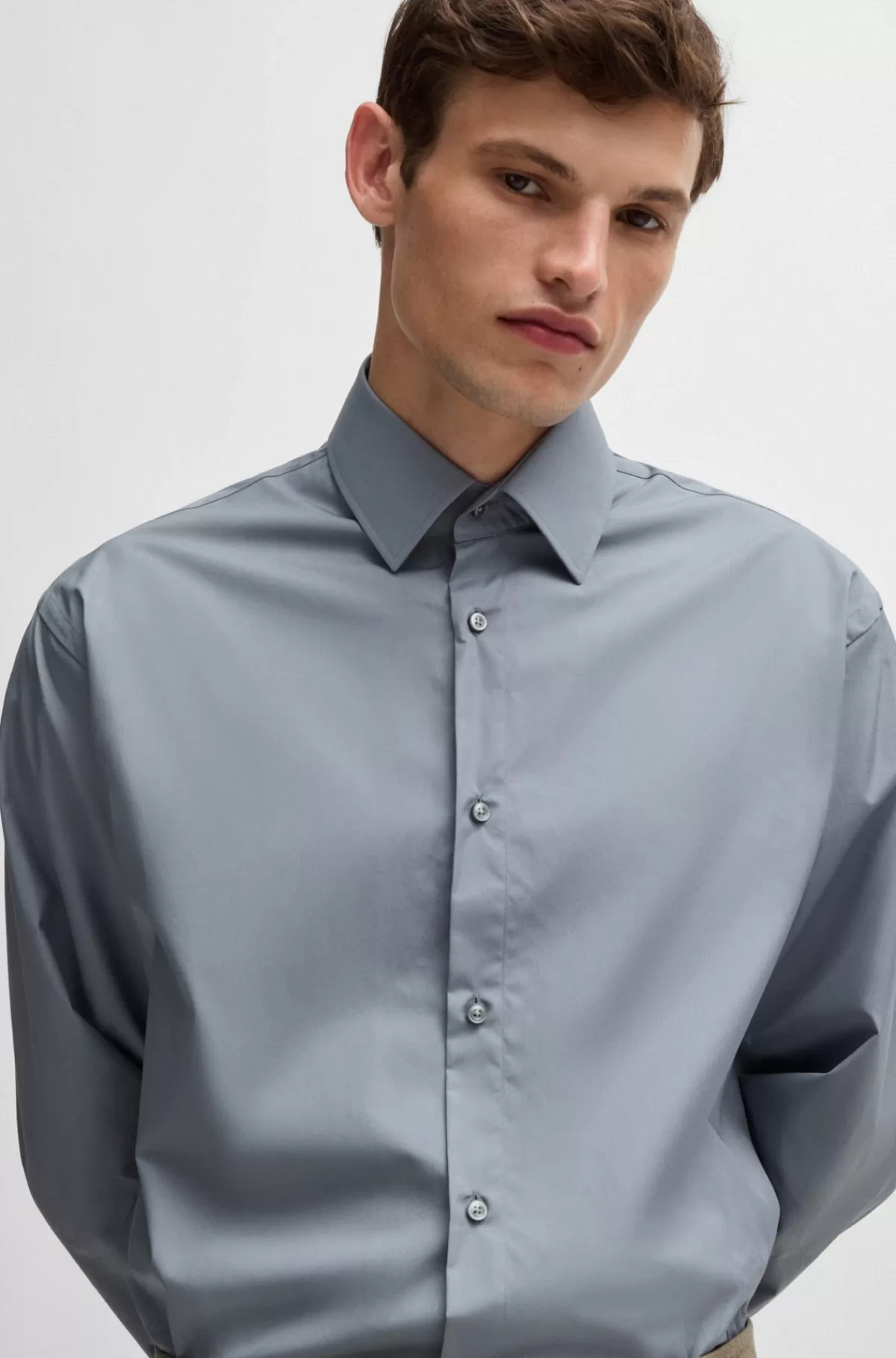 HUGO BOSS Skjorte Med Regular Fit I Bomuldspoplin Grå Best Sale