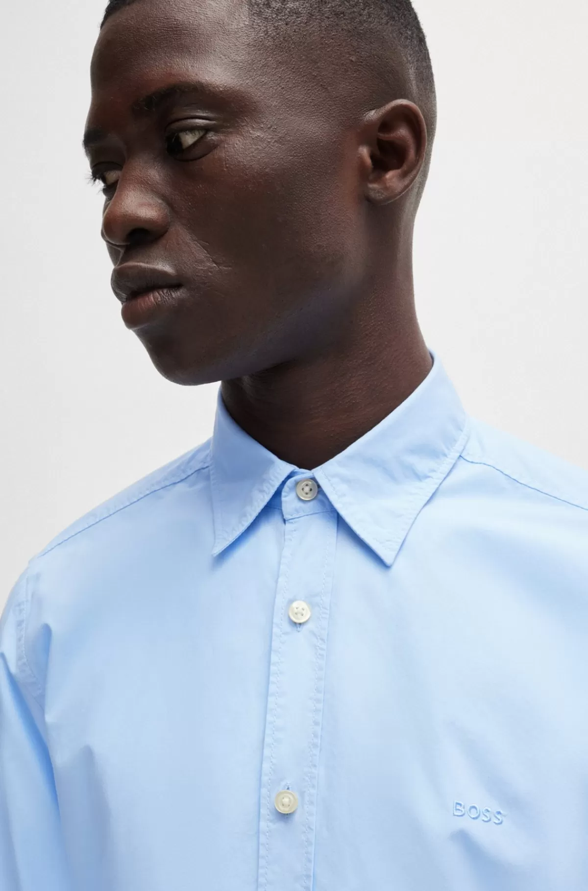 HUGO BOSS Skjorte Med Regular Fit I Bomuldspoplin Lyseblå Sale