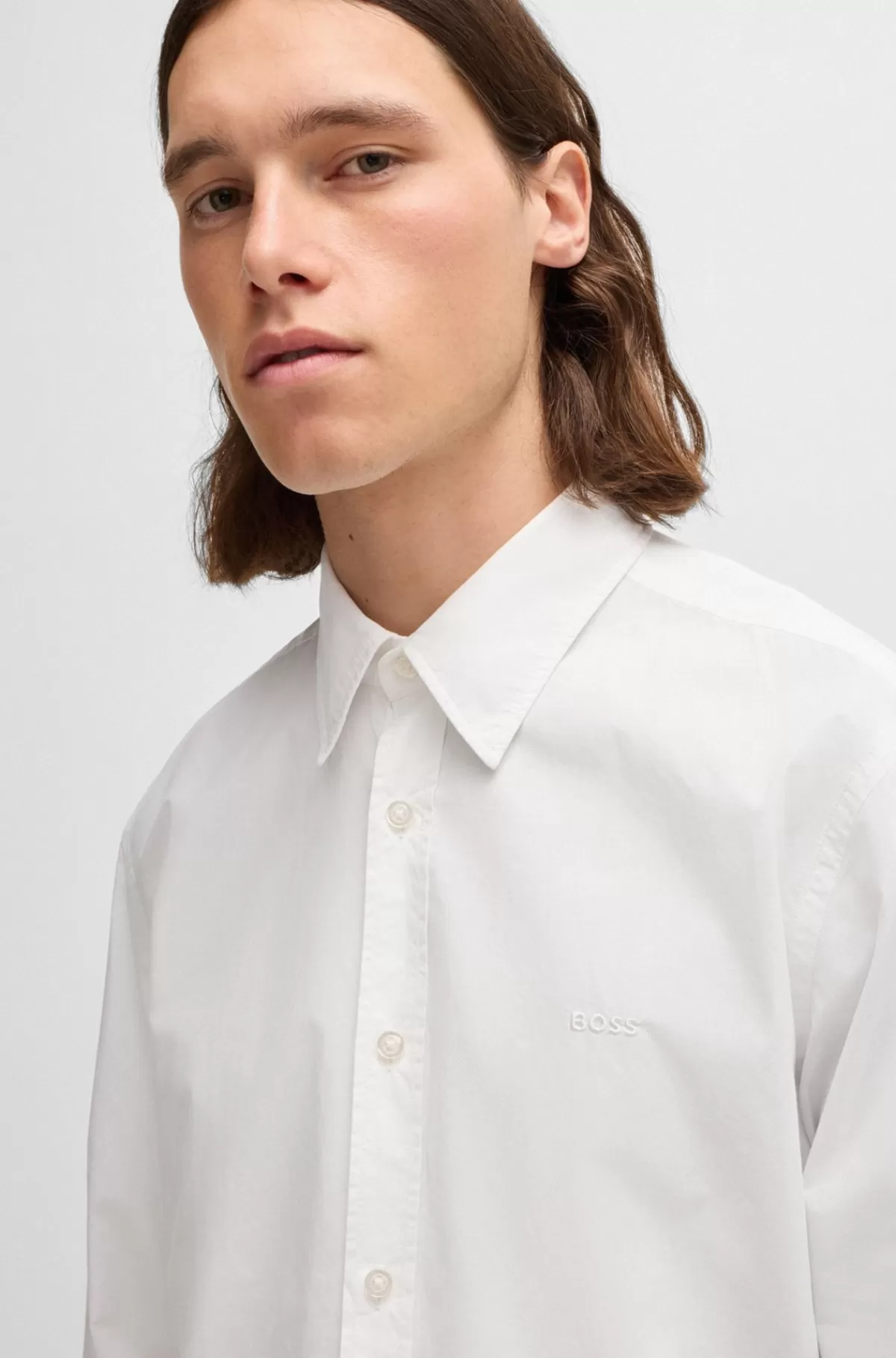 HUGO BOSS Skjorte Med Regular Fit I Bomuldspoplin Hvid Hot