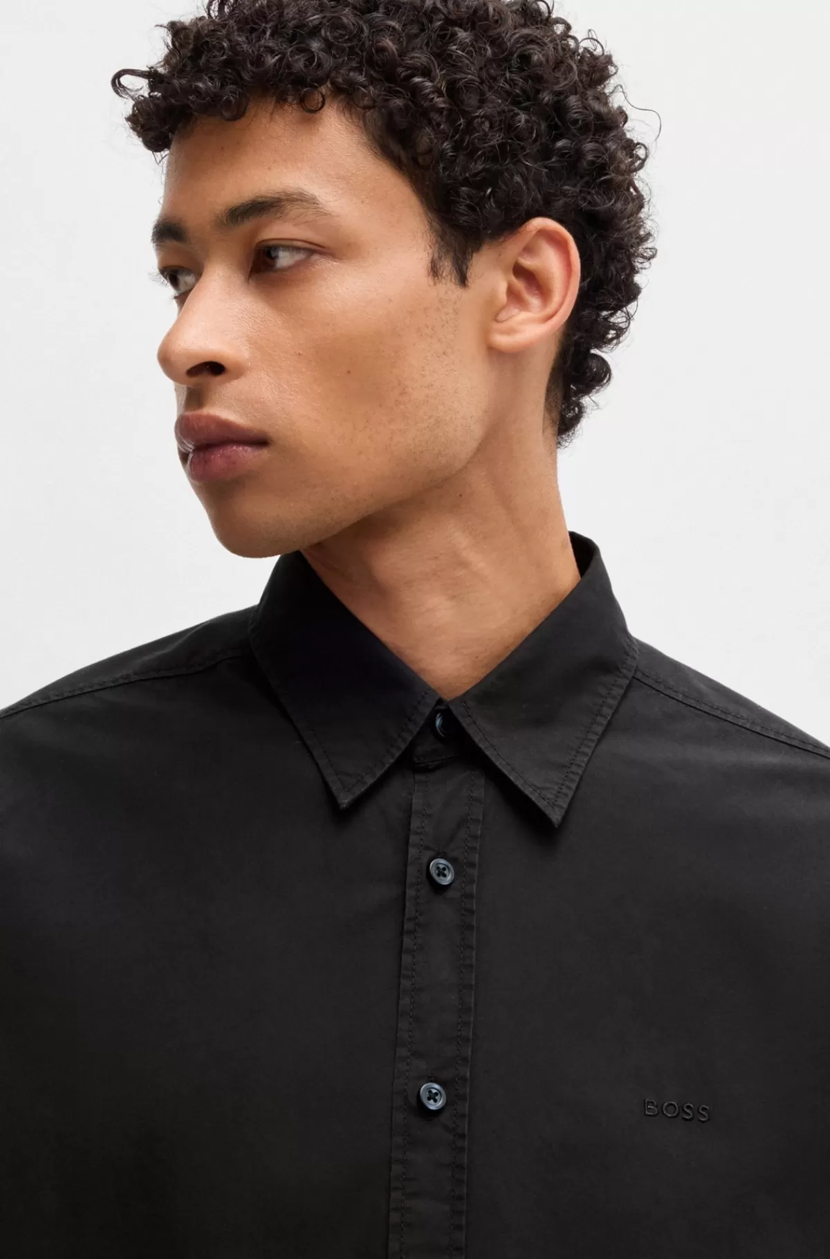 HUGO BOSS Skjorte Med Regular Fit I Bomuldspoplin Sort Online