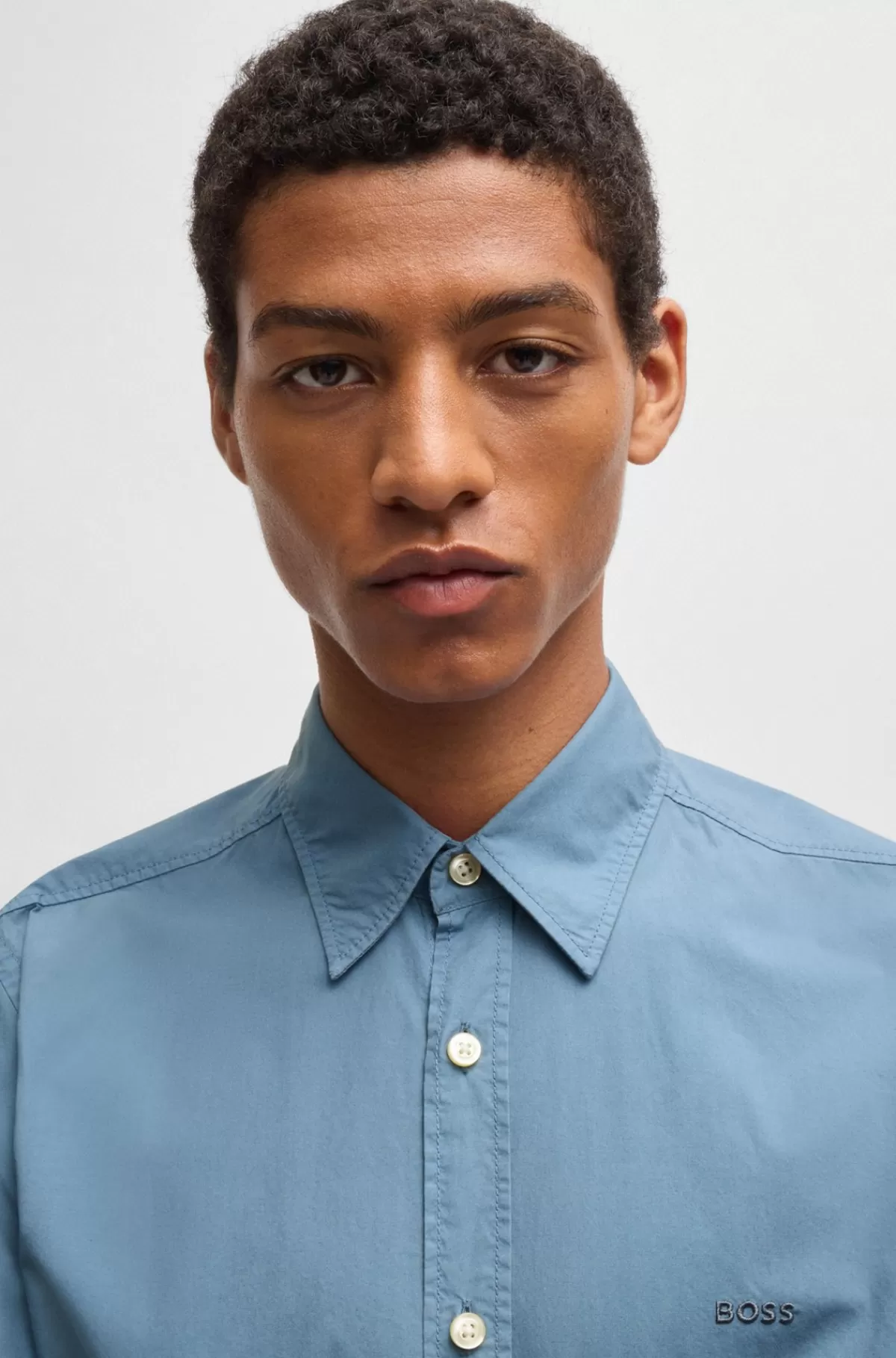 HUGO BOSS Skjorte Med Regular Fit I Bomuldspoplin Blå Cheap