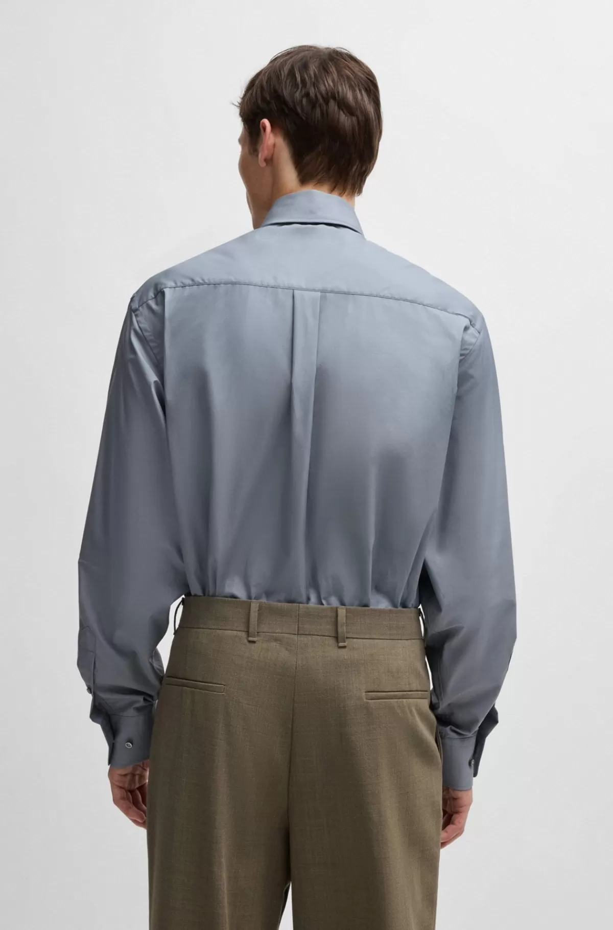 HUGO BOSS Skjorte Med Regular Fit I Bomuldspoplin Grå Best Sale
