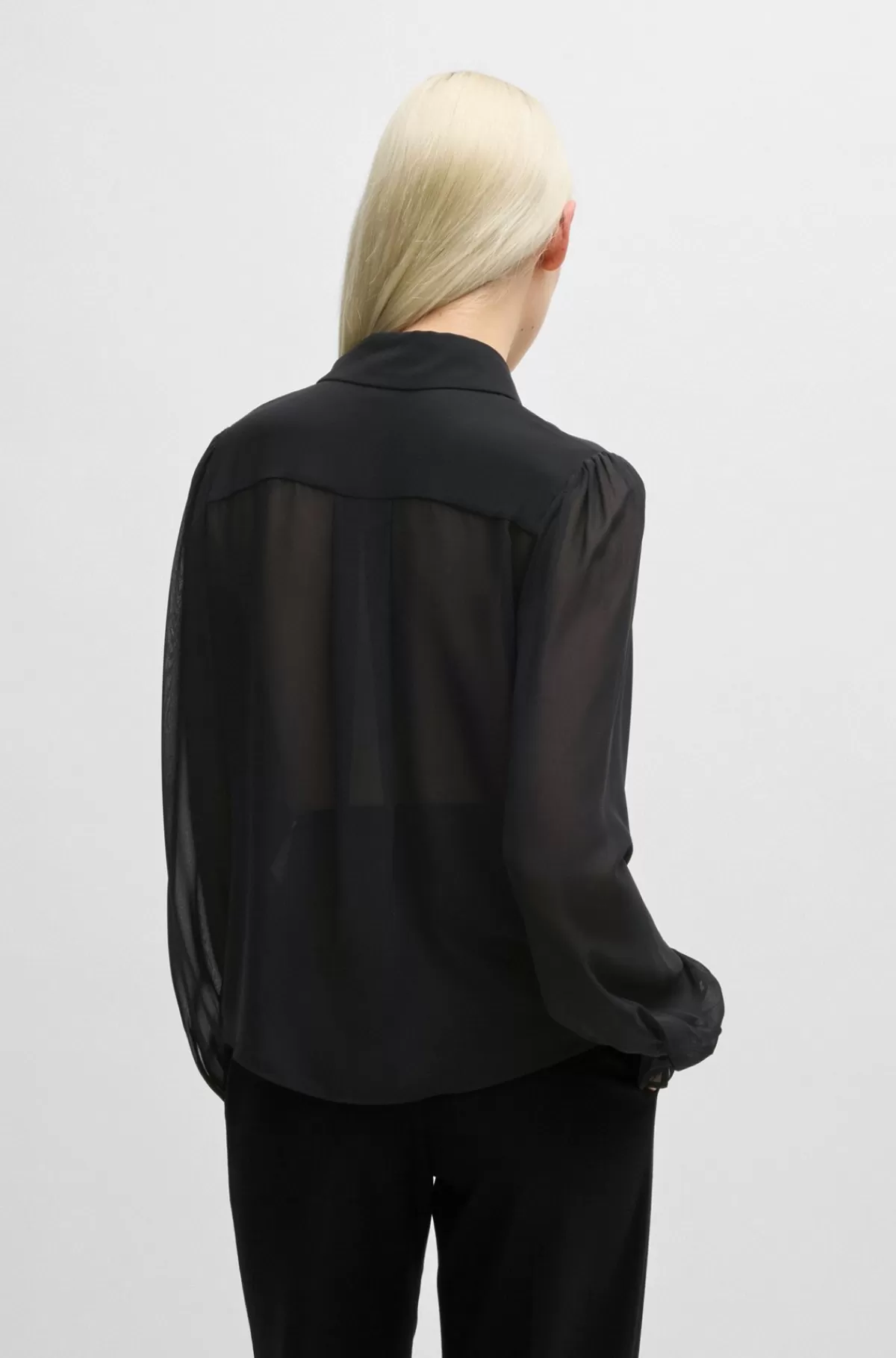 HUGO BOSS Skjorte Med Regular Fit I Halvtransparent Chiffon Sort Cheap
