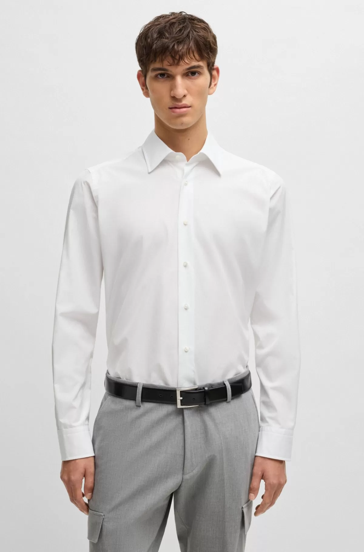 HUGO BOSS Skjorte Med Regular Fit I Italienskfremstillet Bomuldspoplin Hvid Cheap