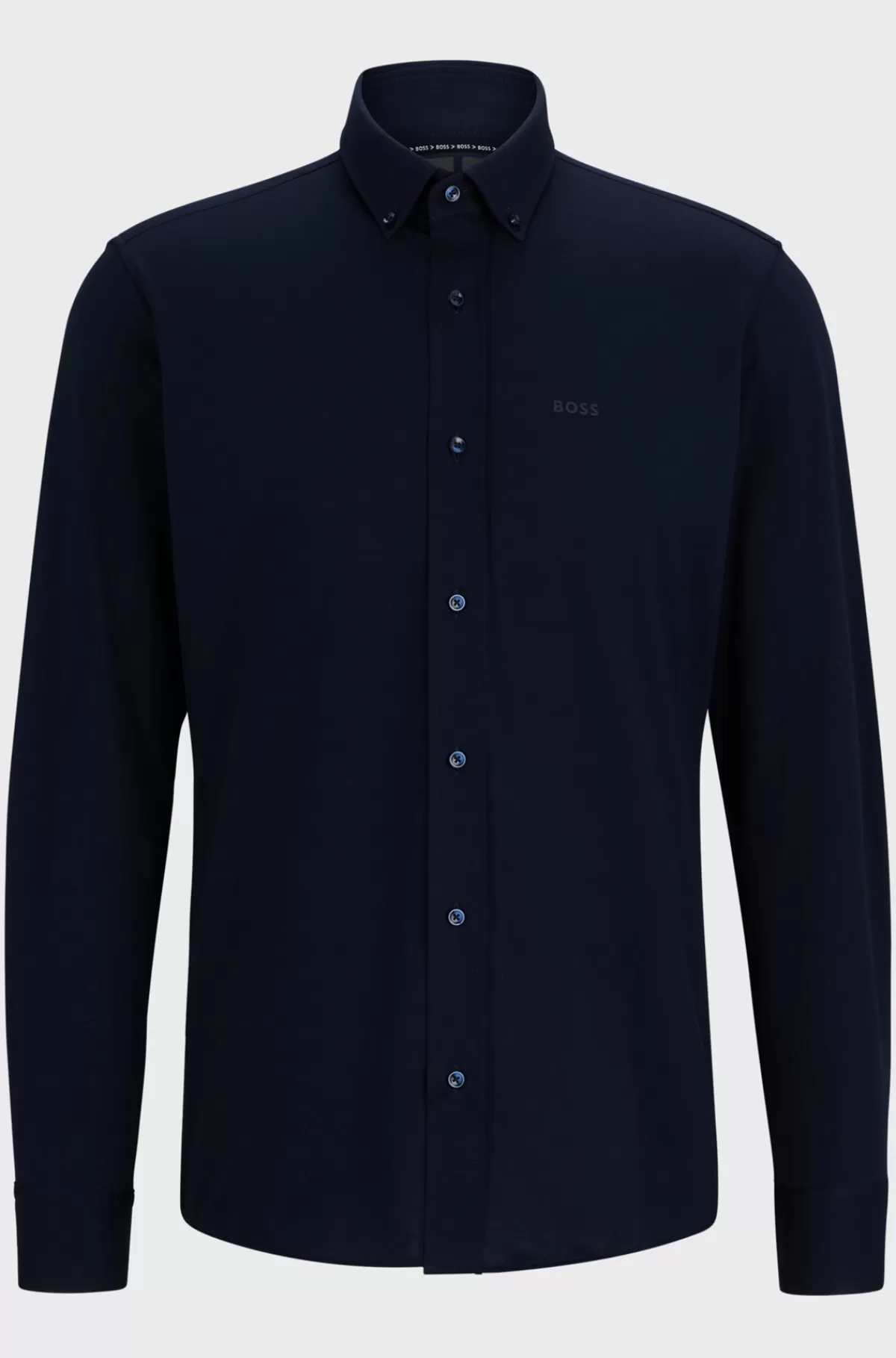HUGO BOSS Skjorte Med Regular Fit I Jersey Af Bomuldsblanding Med Struktur Mørkeblå Online