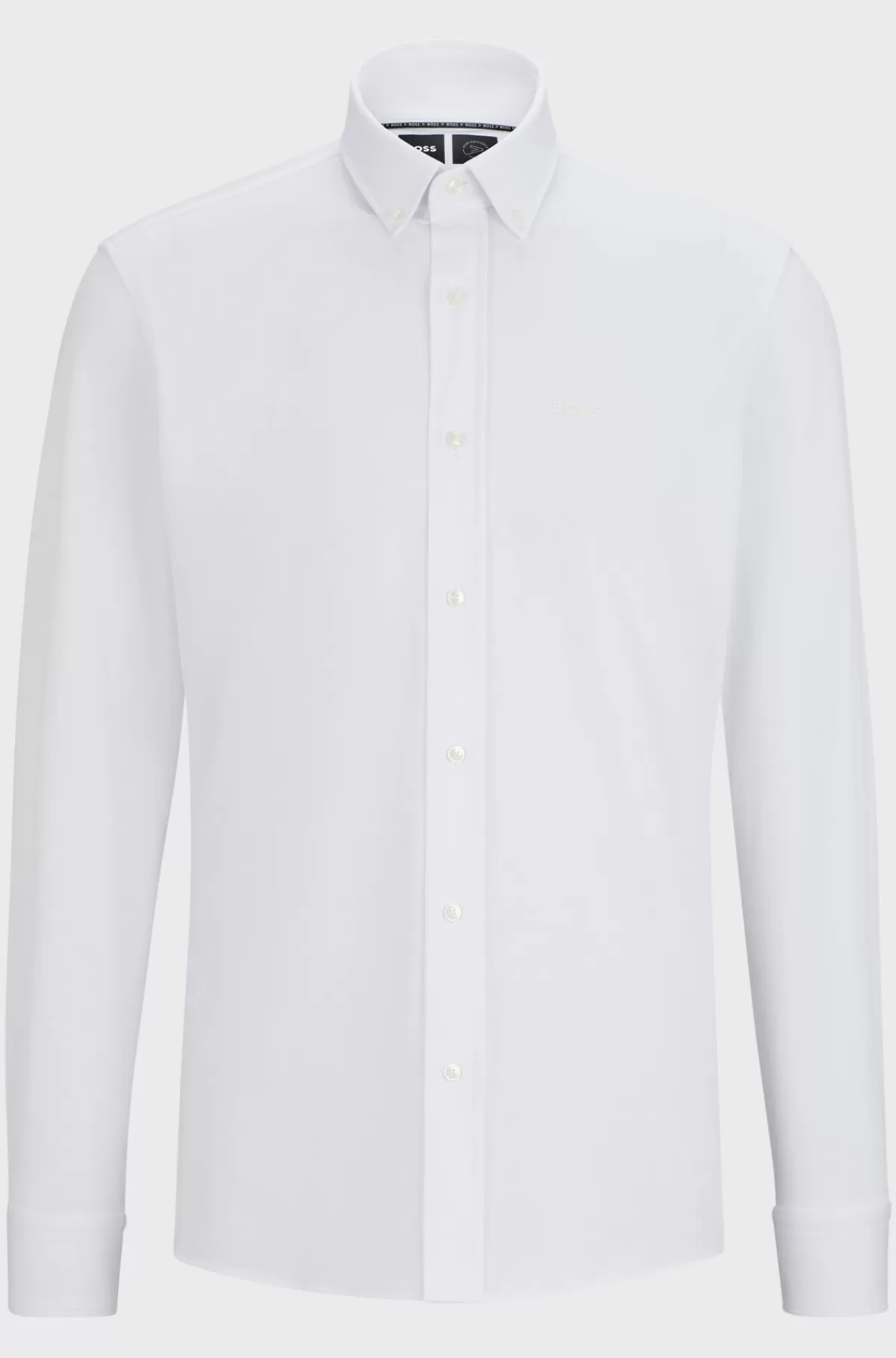 HUGO BOSS Skjorte Med Regular Fit I Jersey Af Bomuldsblanding Med Struktur Hvid Outlet