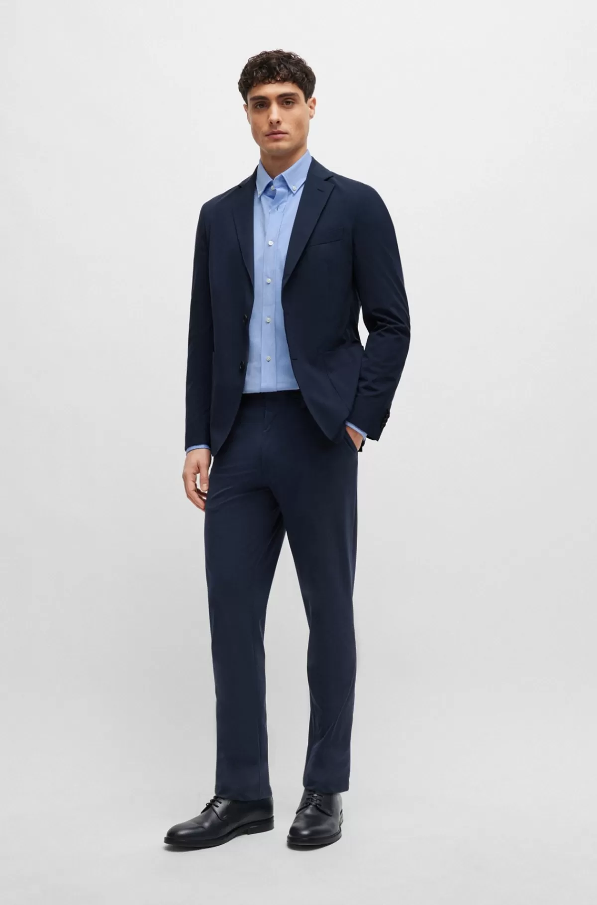 HUGO BOSS Skjorte Med Regular Fit I Jersey Af Bomuldsblanding Med Struktur Lyseblå Online