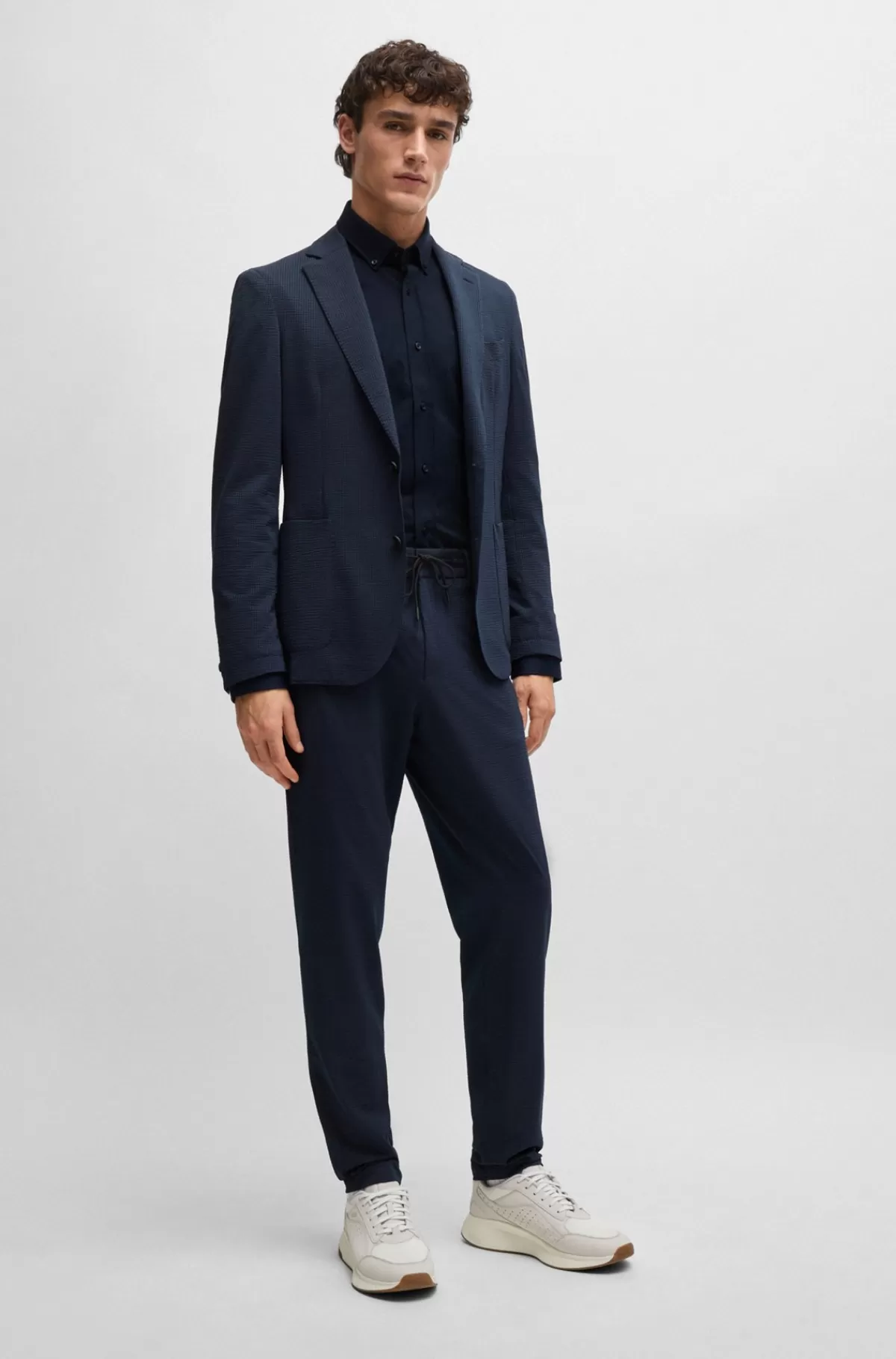 HUGO BOSS Skjorte Med Regular Fit I Jersey Af Bomuldsblanding Med Struktur Mørkeblå Online