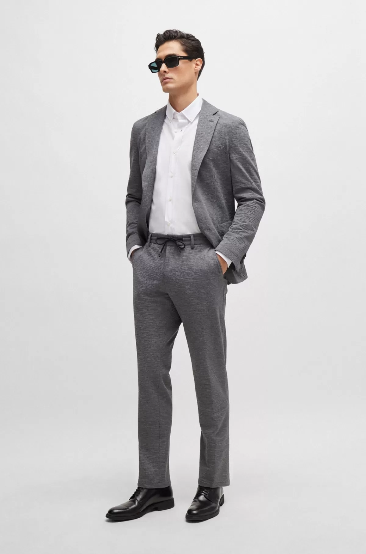 HUGO BOSS Skjorte Med Regular Fit I Jersey Af Bomuldsblanding Med Struktur Hvid Outlet