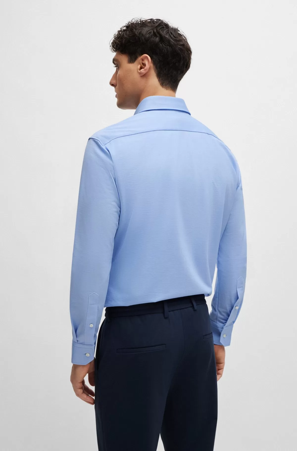 HUGO BOSS Skjorte Med Regular Fit I Jersey Af Bomuldsblanding Med Struktur Lyseblå Online