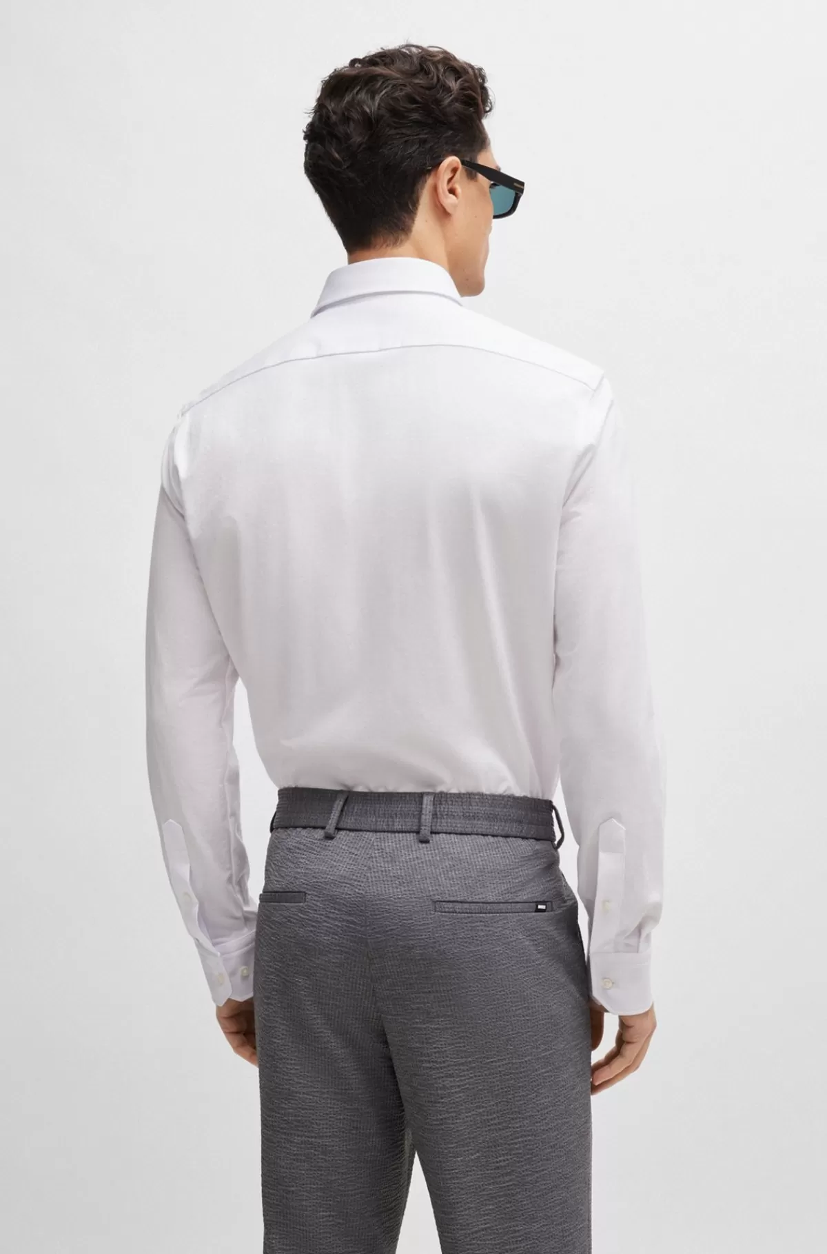 HUGO BOSS Skjorte Med Regular Fit I Jersey Af Bomuldsblanding Med Struktur Hvid Outlet