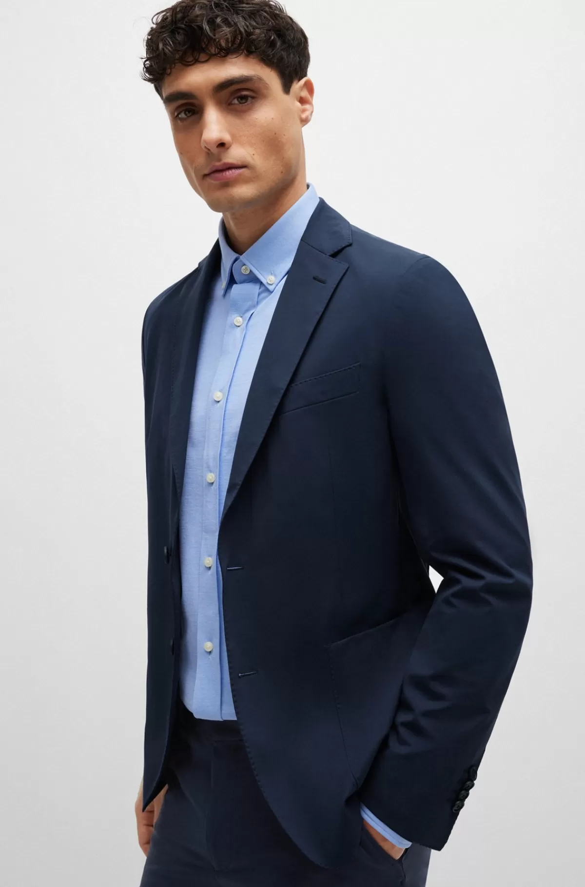 HUGO BOSS Skjorte Med Regular Fit I Jersey Af Bomuldsblanding Med Struktur Lyseblå Online