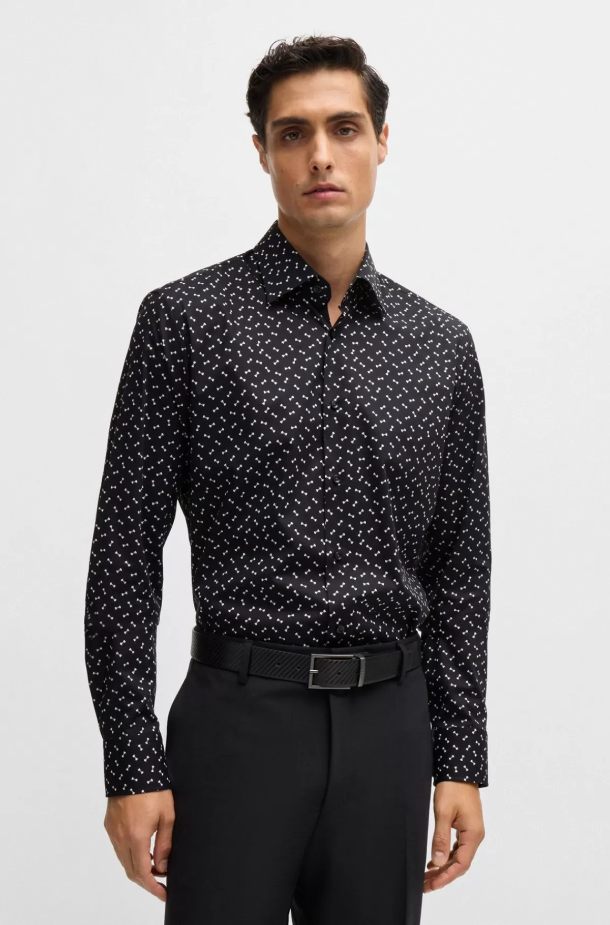 HUGO BOSS Skjorte Med Regular Fit I Printet Bomuld Med Stræk Sort mønstret Online