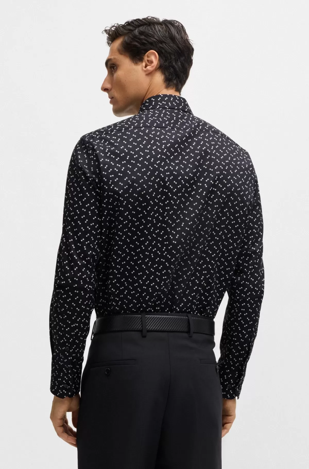 HUGO BOSS Skjorte Med Regular Fit I Printet Bomuld Med Stræk Sort mønstret Online