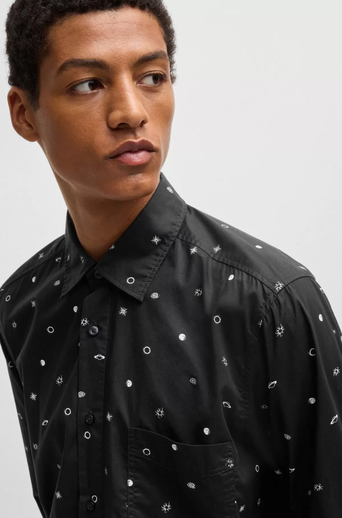 HUGO BOSS Skjorte Med Regular Fit I Printet Bomuldspoplin Sort Best Sale