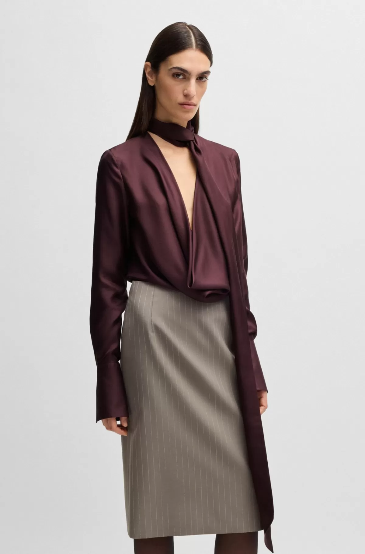 HUGO BOSS Skjorte Med Regular Fit I Silketwill Lysebrun Fashion