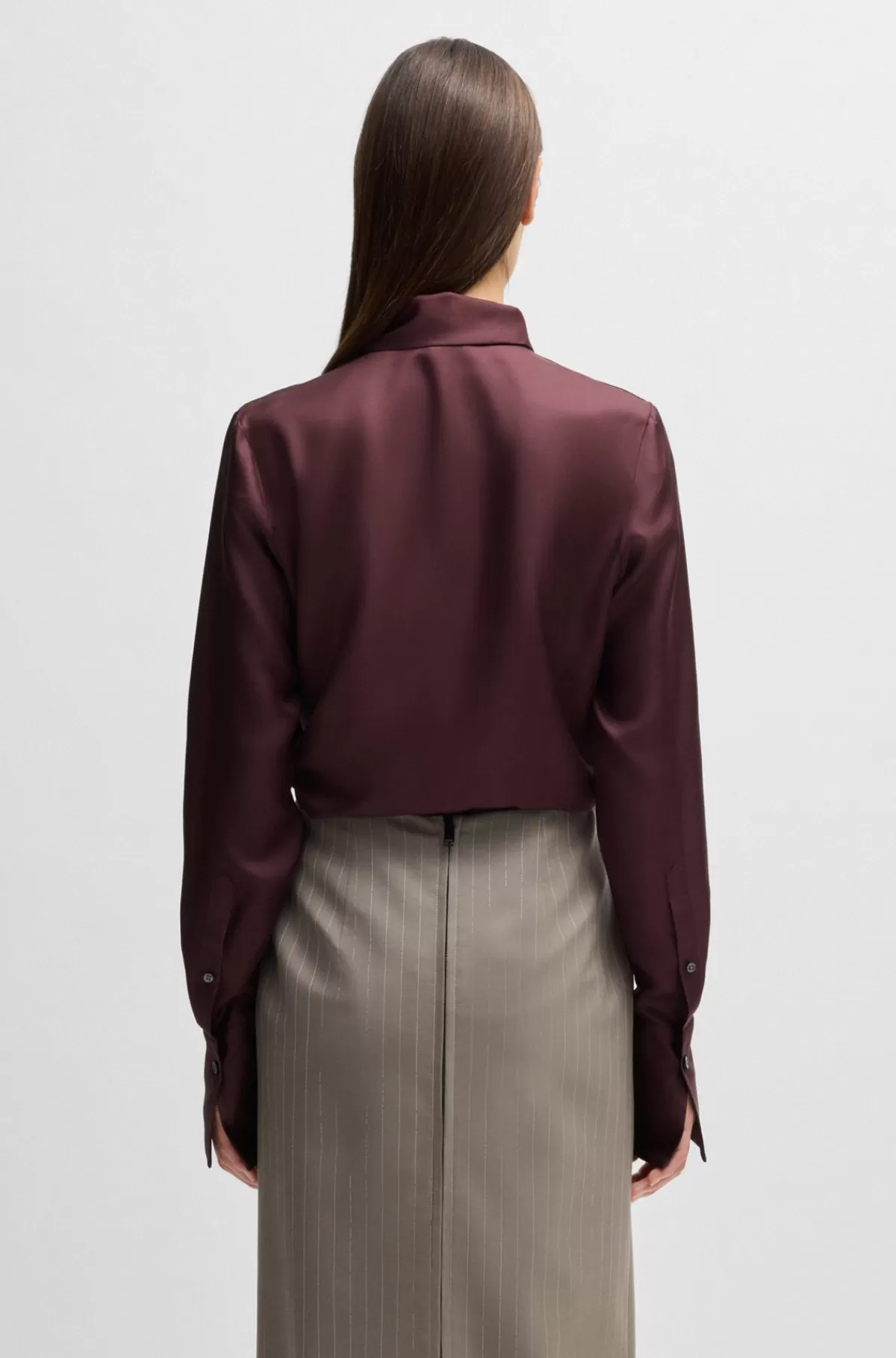 HUGO BOSS Skjorte Med Regular Fit I Silketwill Lysebrun Fashion