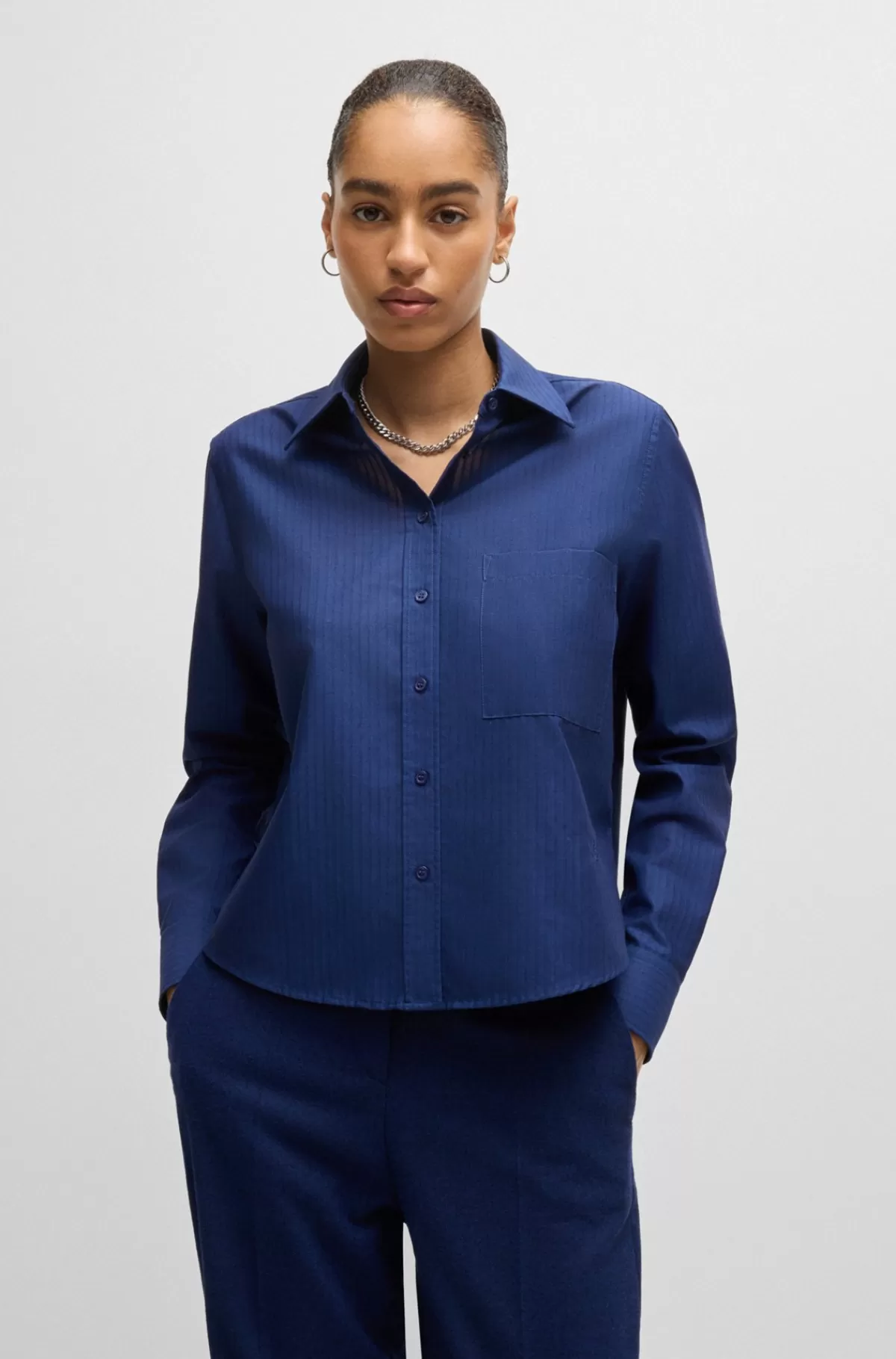 HUGO BOSS Skjorte Med Regular Fit I Stribet Bomuld Blå Flash Sale