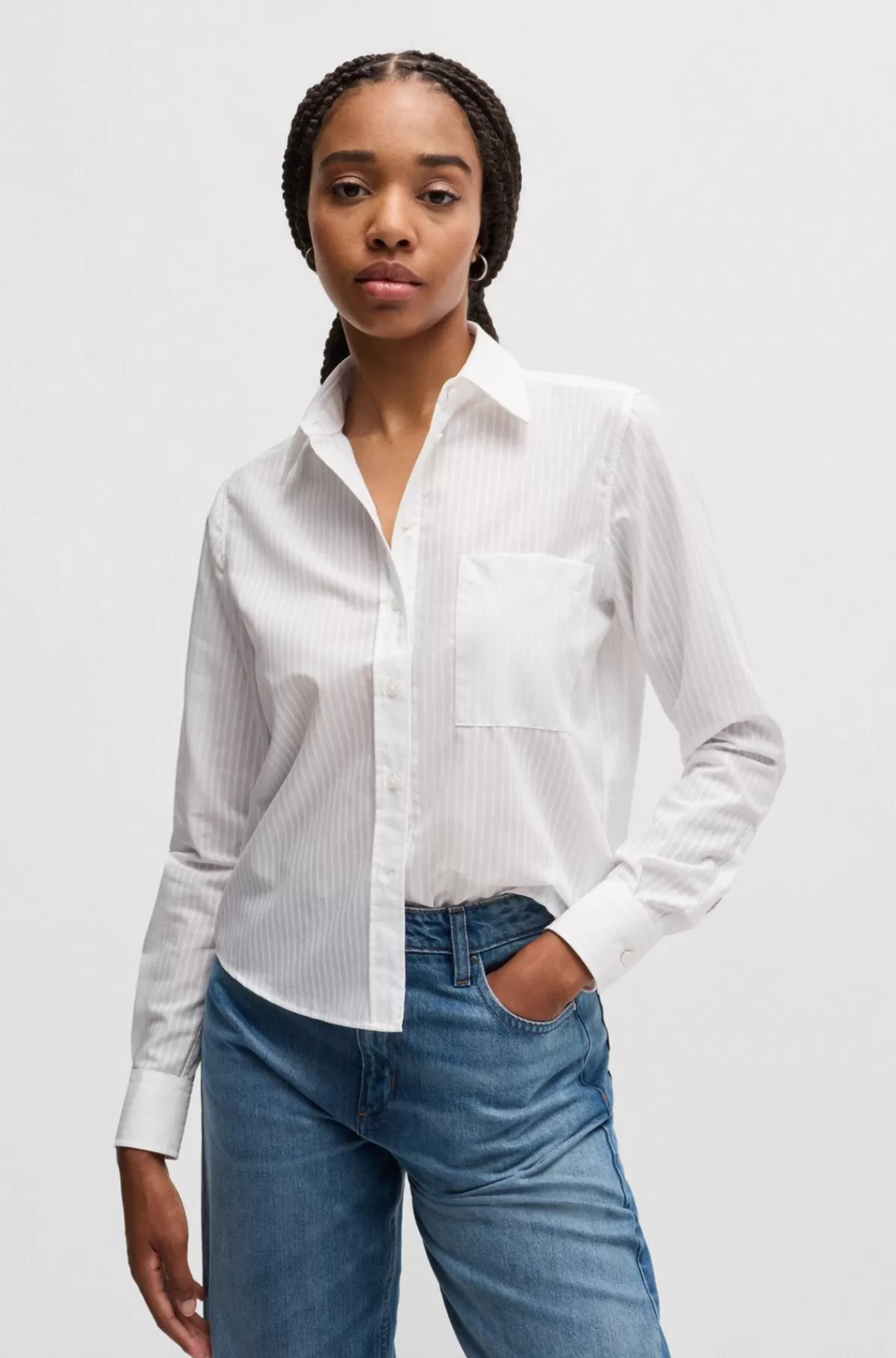 HUGO BOSS Skjorte Med Regular Fit I Stribet Bomuld Hvid Fashion