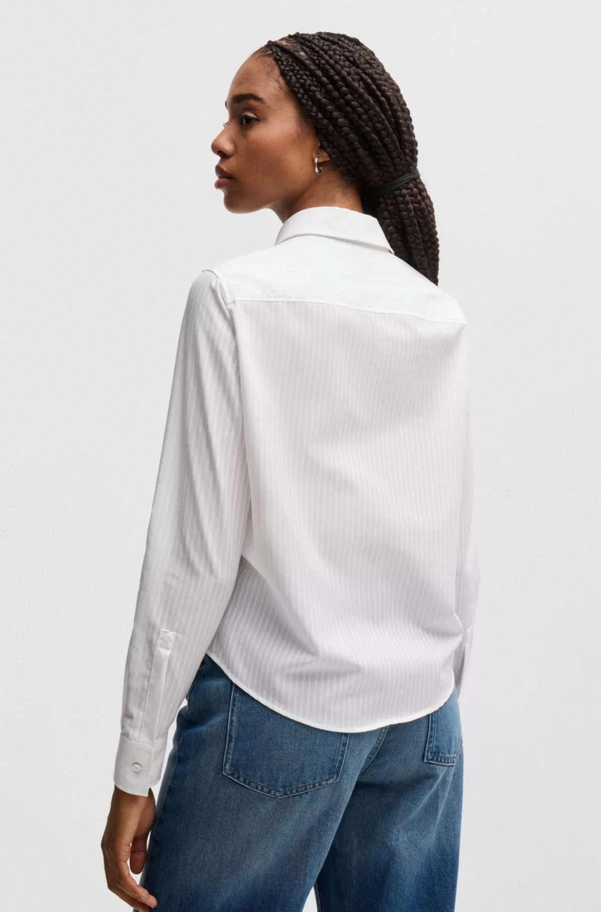 HUGO BOSS Skjorte Med Regular Fit I Stribet Bomuld Hvid Fashion