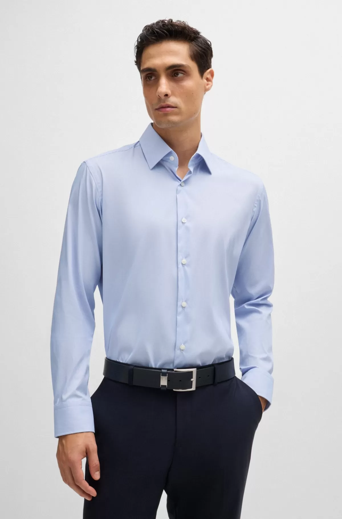 HUGO BOSS Skjorte Med Regular Fit I Stribet Vandskyende Twill Lyseblå Best