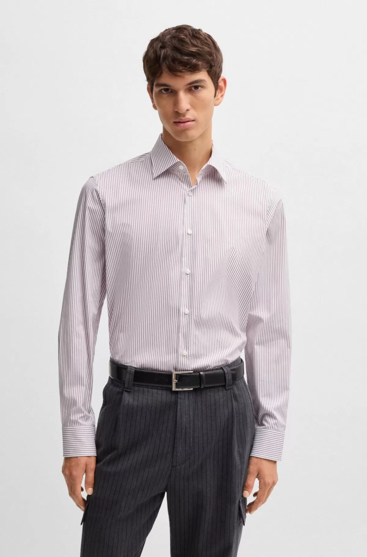 HUGO BOSS Skjorte Med Regular Fit I Strygelet Bomuld Med Stræk Pink Outlet