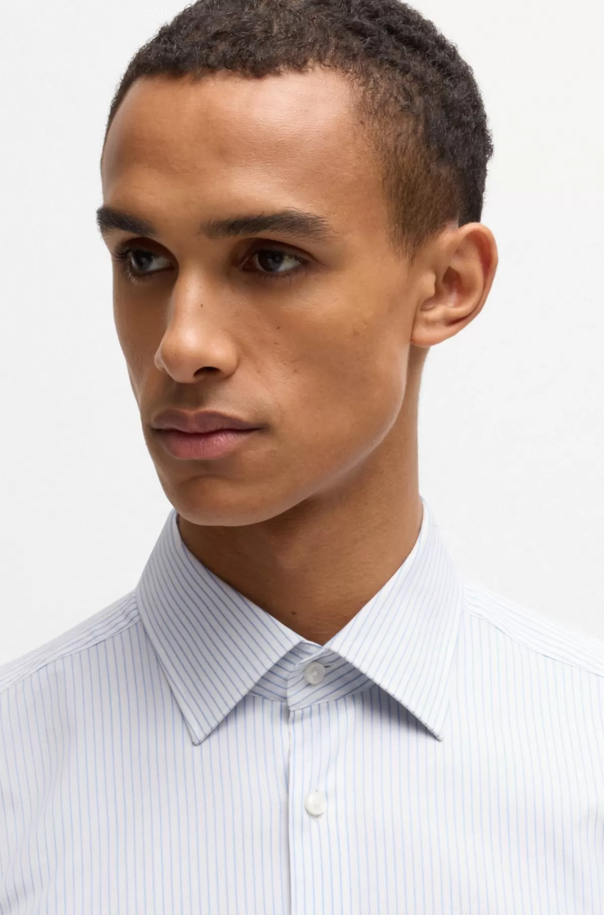 HUGO BOSS Skjorte Med Regular Fit I Strygelet Bomuld Med Stræk Lyseblå Store