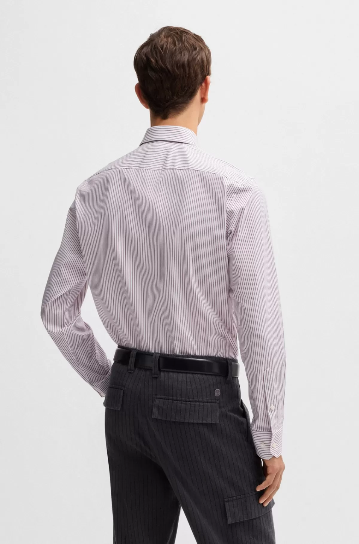 HUGO BOSS Skjorte Med Regular Fit I Strygelet Bomuld Med Stræk Pink Outlet