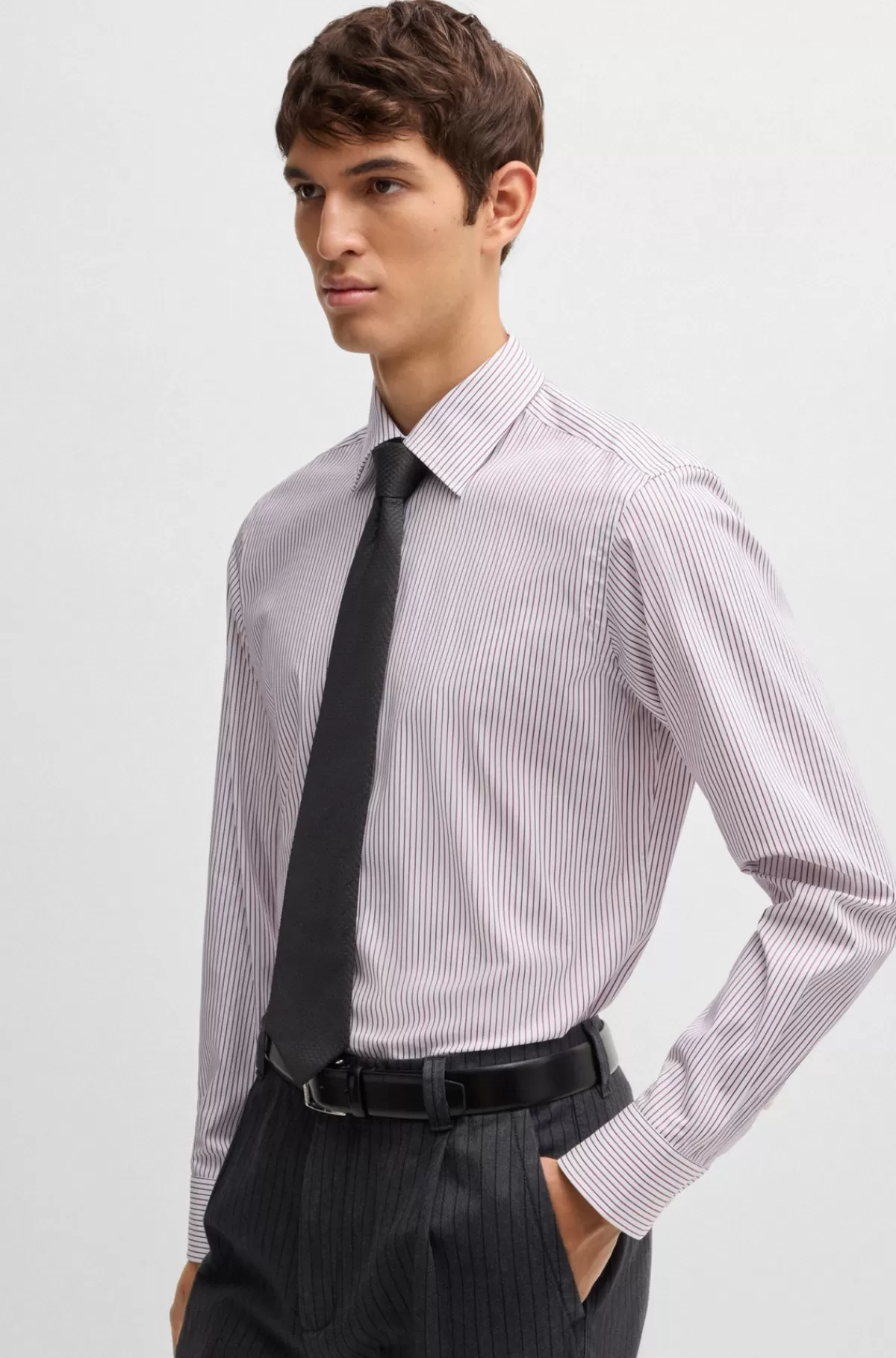 HUGO BOSS Skjorte Med Regular Fit I Strygelet Bomuld Med Stræk Pink Outlet