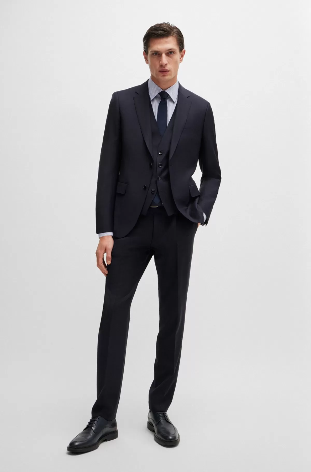 HUGO BOSS Skjorte Med Regular Fit I Strygelet Bomuld Med Stræk Og Striber Blå Discount