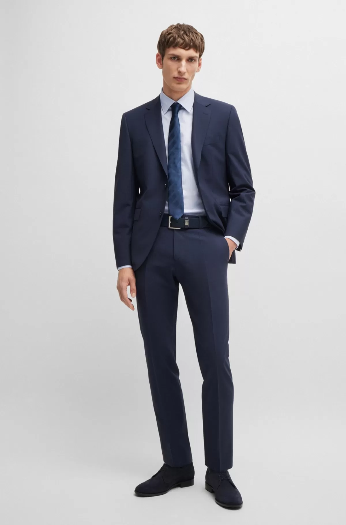 HUGO BOSS Skjorte Med Regular Fit I Strygelet Bomuld Med Stræk Og Striber Lyseblå Clearance