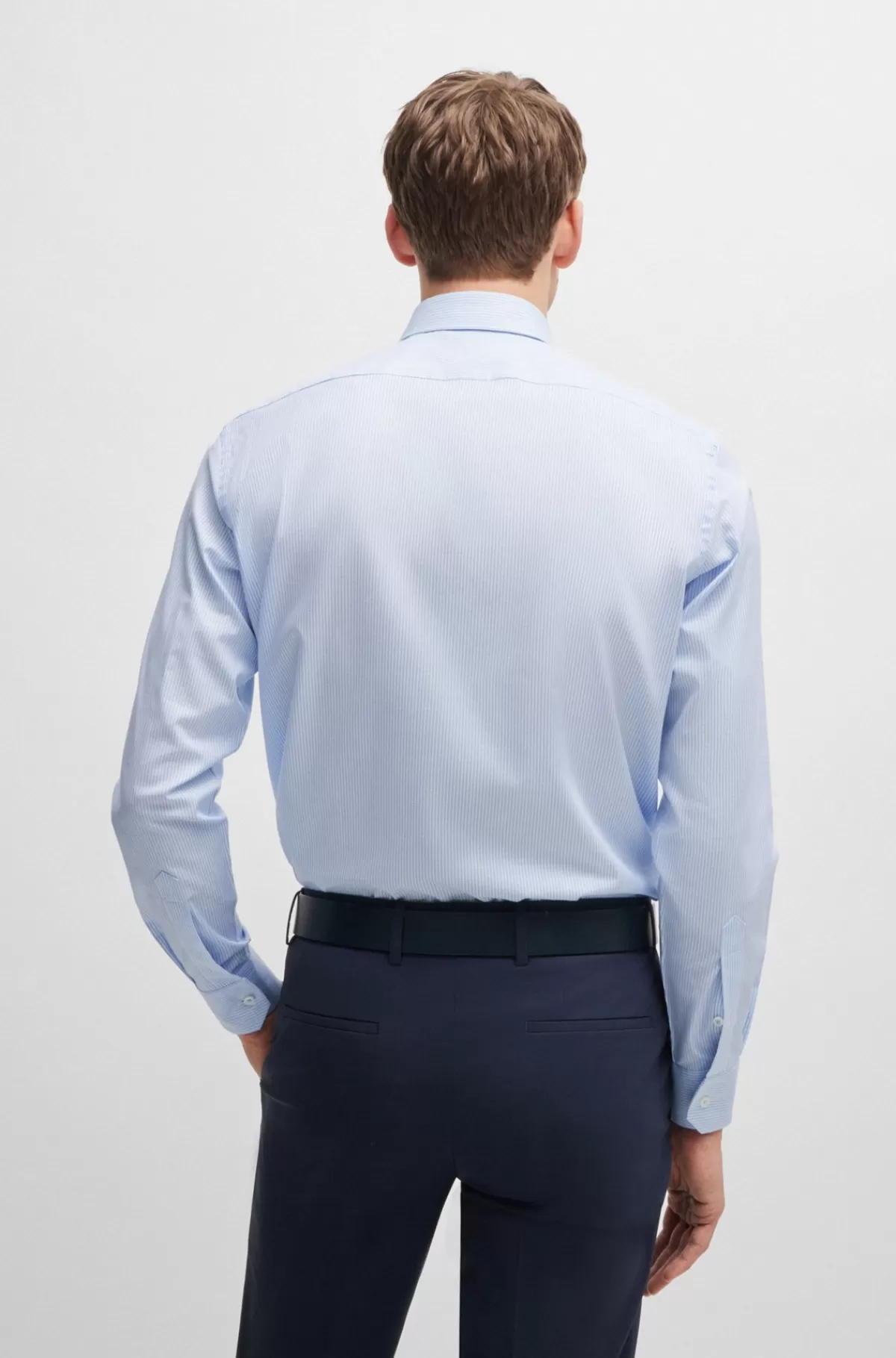 HUGO BOSS Skjorte Med Regular Fit I Strygelet Bomuld Med Stræk Og Striber Lyseblå Clearance