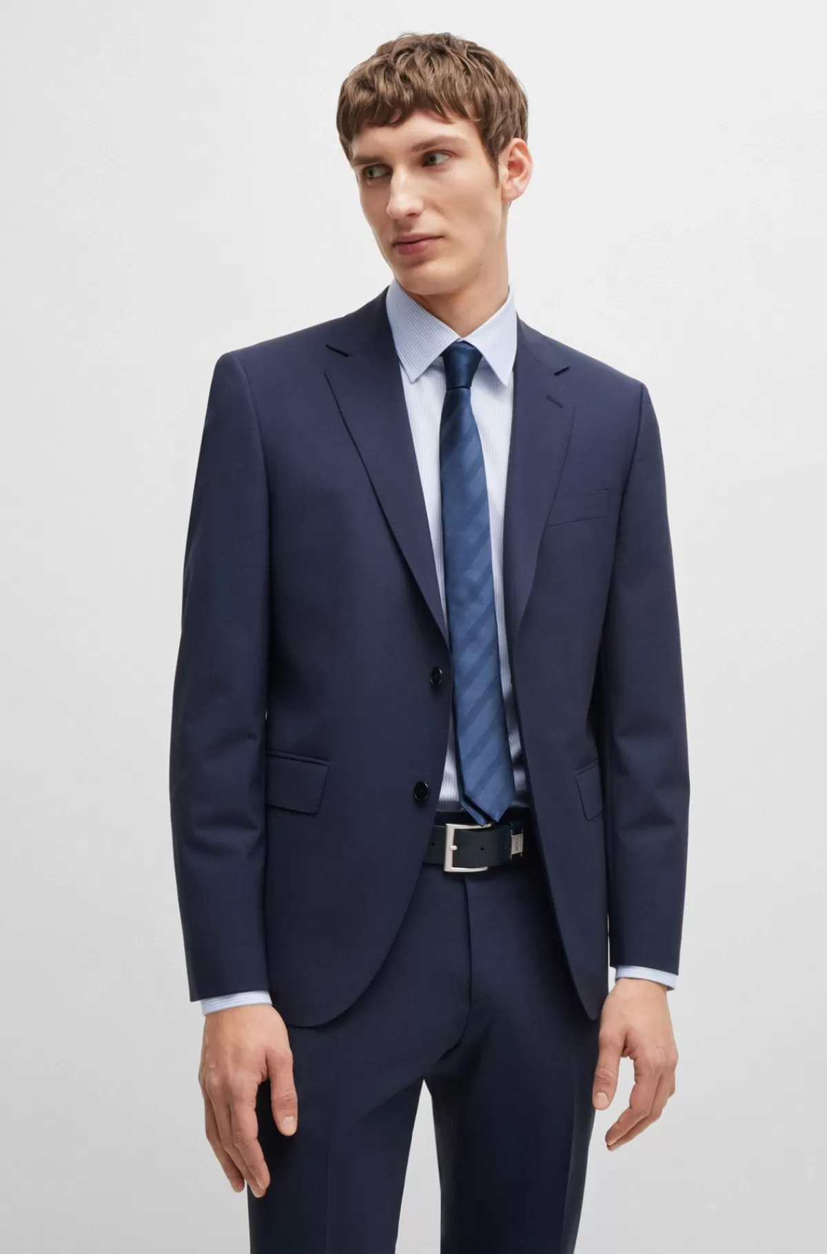 HUGO BOSS Skjorte Med Regular Fit I Strygelet Bomuld Med Stræk Og Striber Lyseblå Clearance