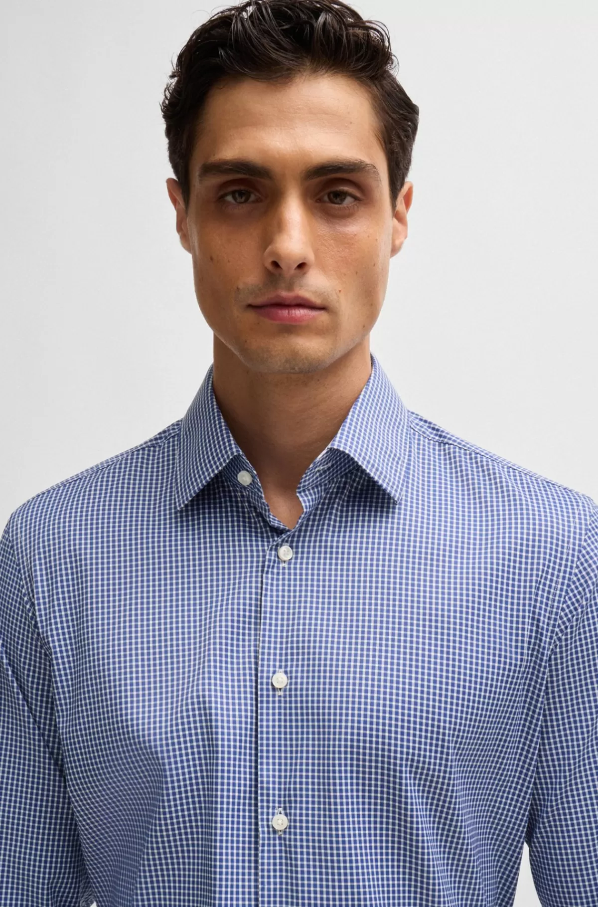 HUGO BOSS Skjorte Med Regular Fit I Ternet Smudsafvisende Twill Blå Flash Sale